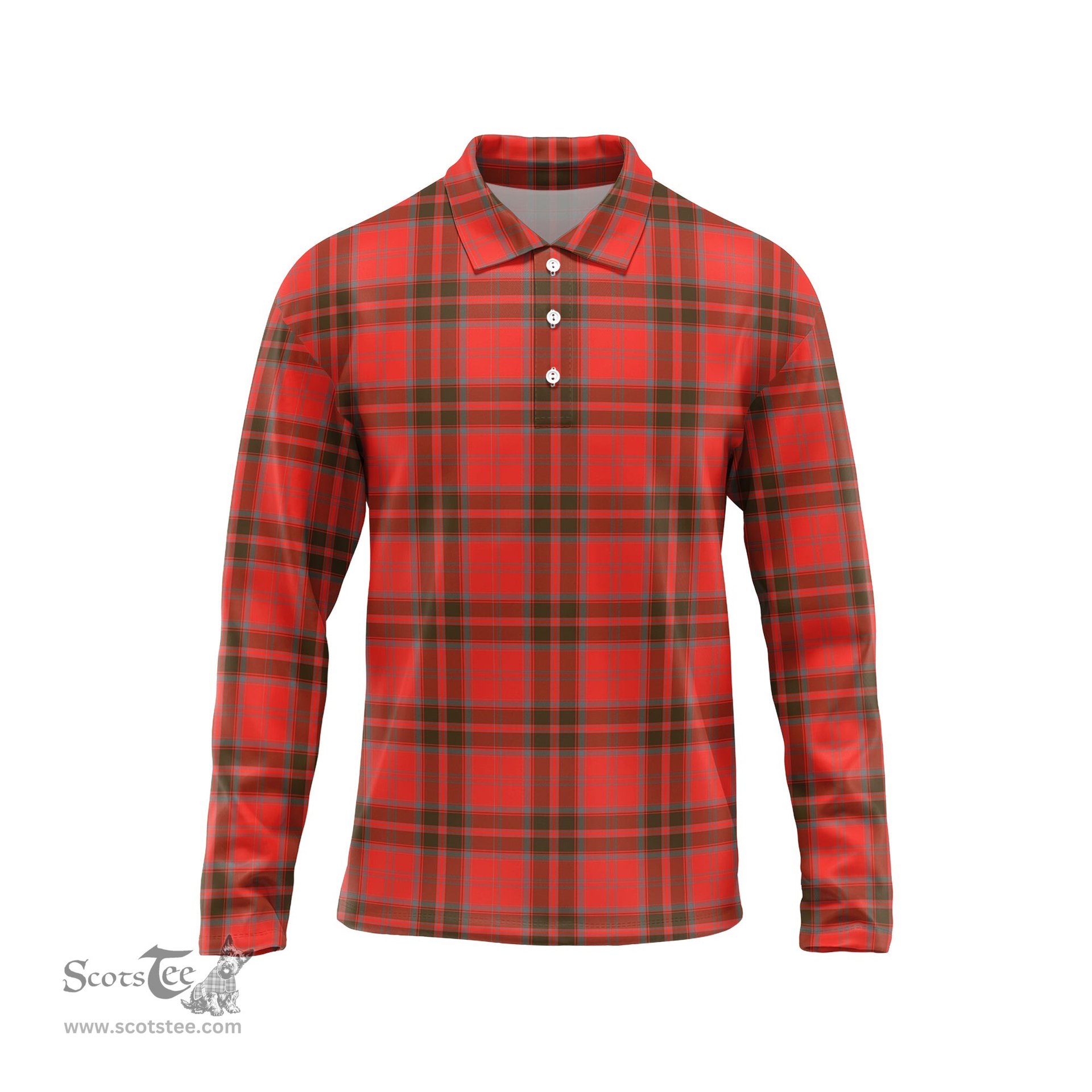 Scottish Grant Weathered Tartan Long Sleeve Plaid Polo Shirt