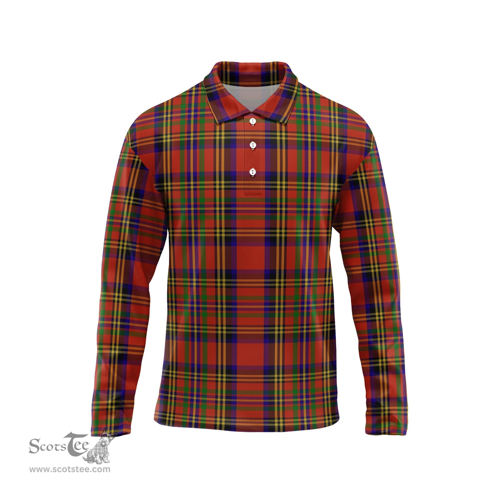 Scottish Hepburn Tartan Long Sleeve Plaid Polo Shirt
