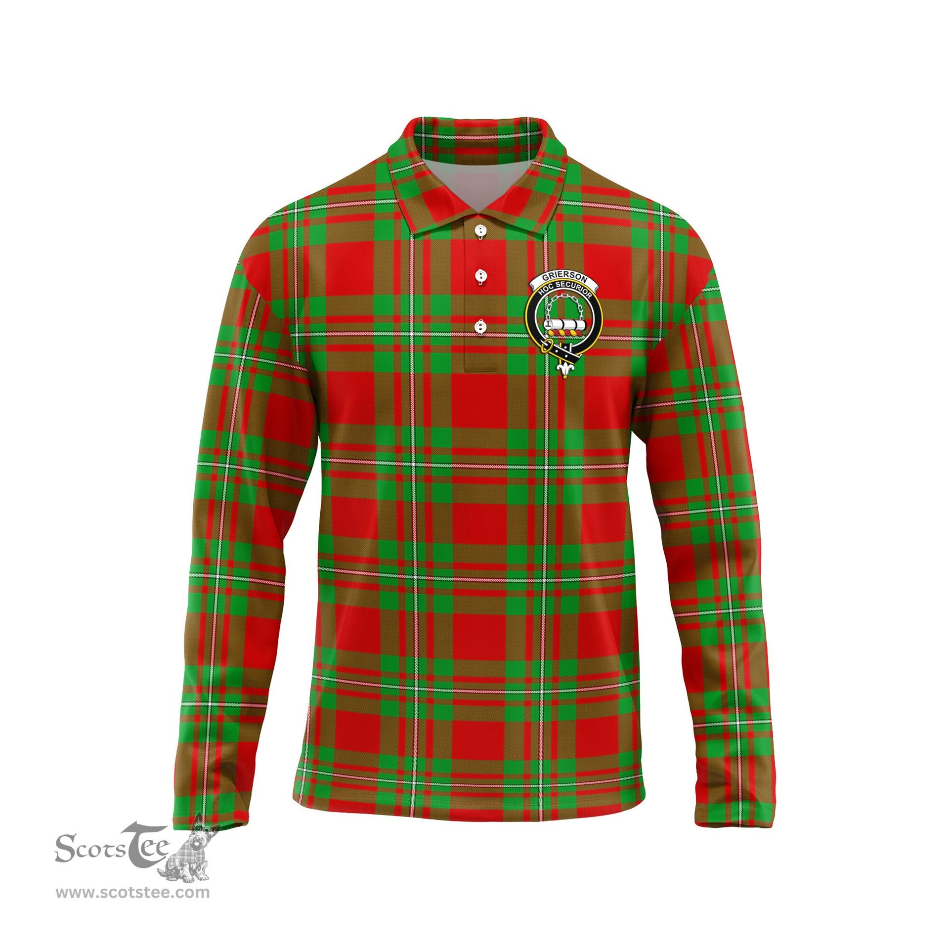 Scottish Grierson Clan Crest Tartan Polo Long Sleeve Plaid Polo Shirt