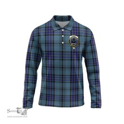 Scottish Hannay Blue Clan Crest Tartan Polo Long Sleeve Plaid Polo Shirt