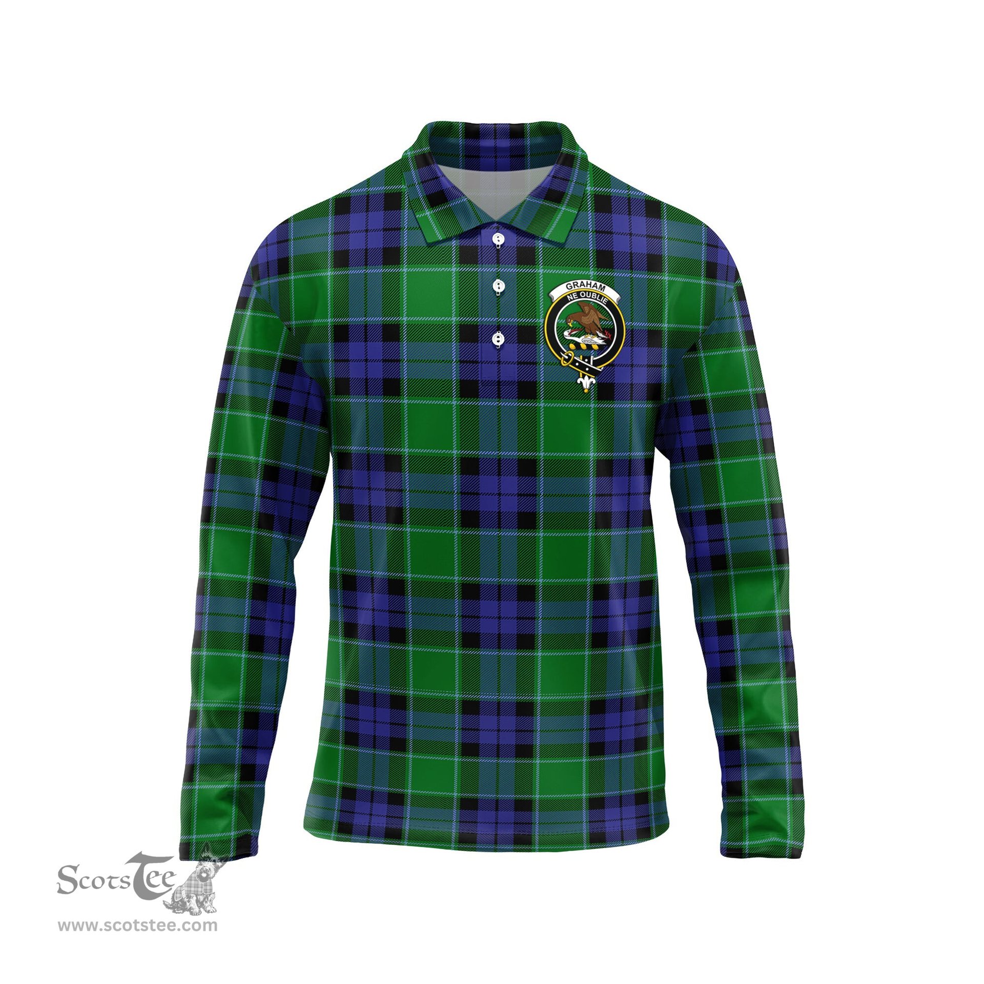 Scottish Graham of Menteith Modern Clan Crest Tartan Polo Long Sleeve Plaid Polo Shirt