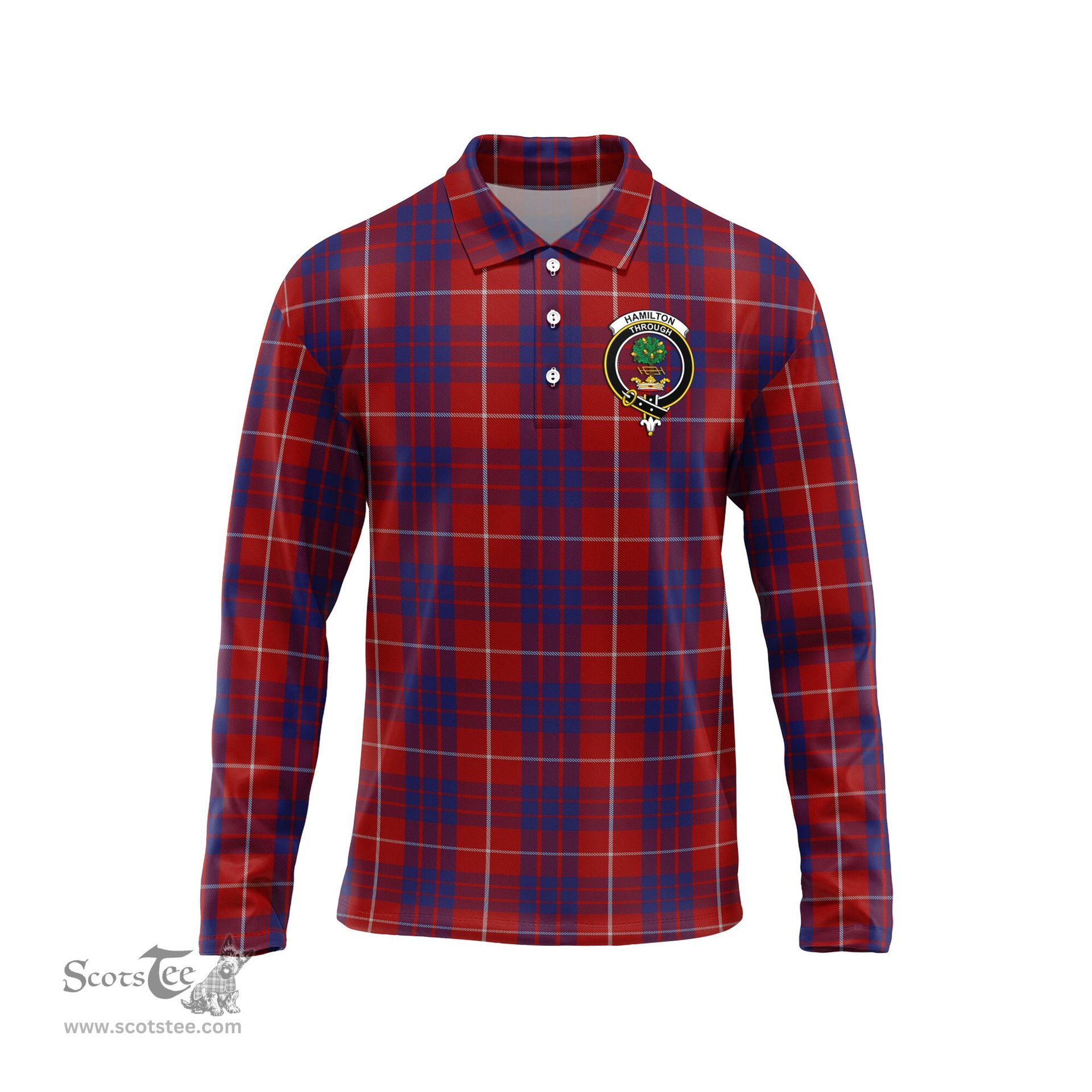 Scottish Hamilton Clan Crest Tartan Polo Long Sleeve Plaid Polo Shirt