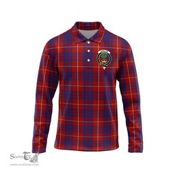 Scottish Hamilton Clan Crest Tartan Polo Long Sleeve Plaid Polo Shirt