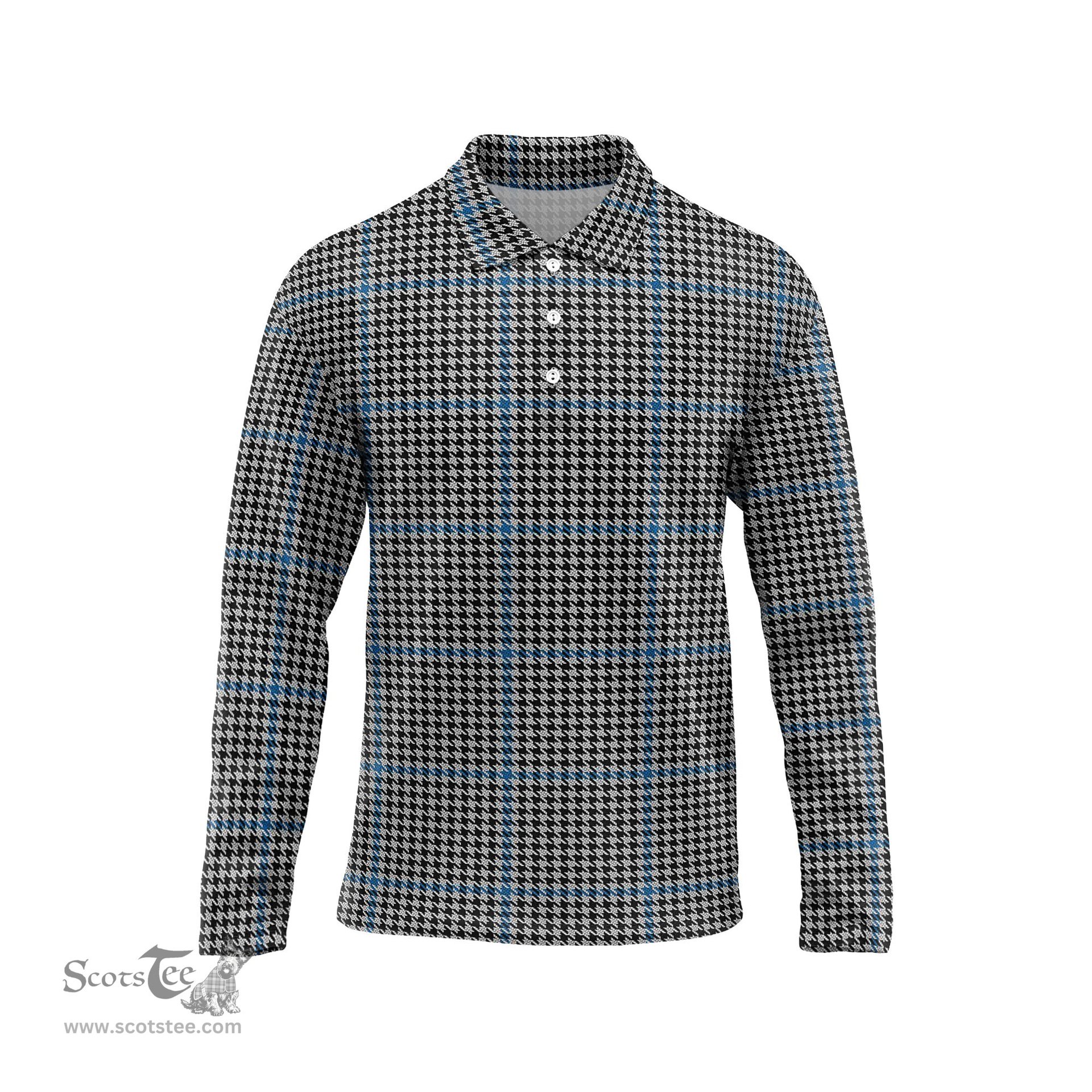 Scottish Gladstone Tartan Long Sleeve Plaid Polo Shirt