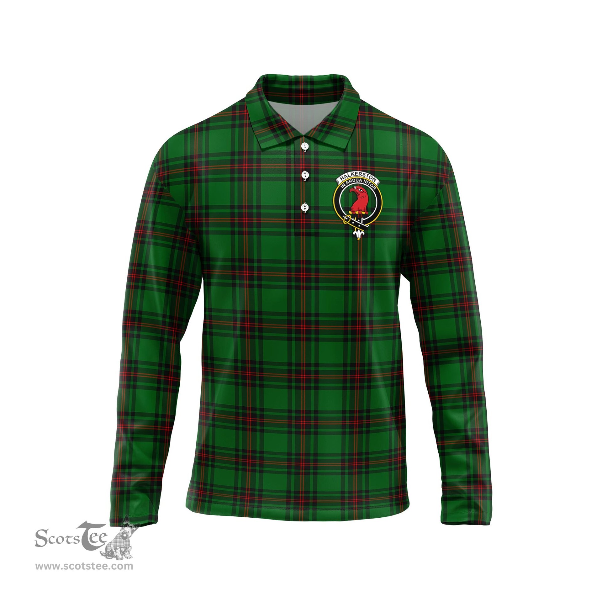 Scottish Halkerston Clan Crest Tartan Polo Long Sleeve Plaid Polo Shirt