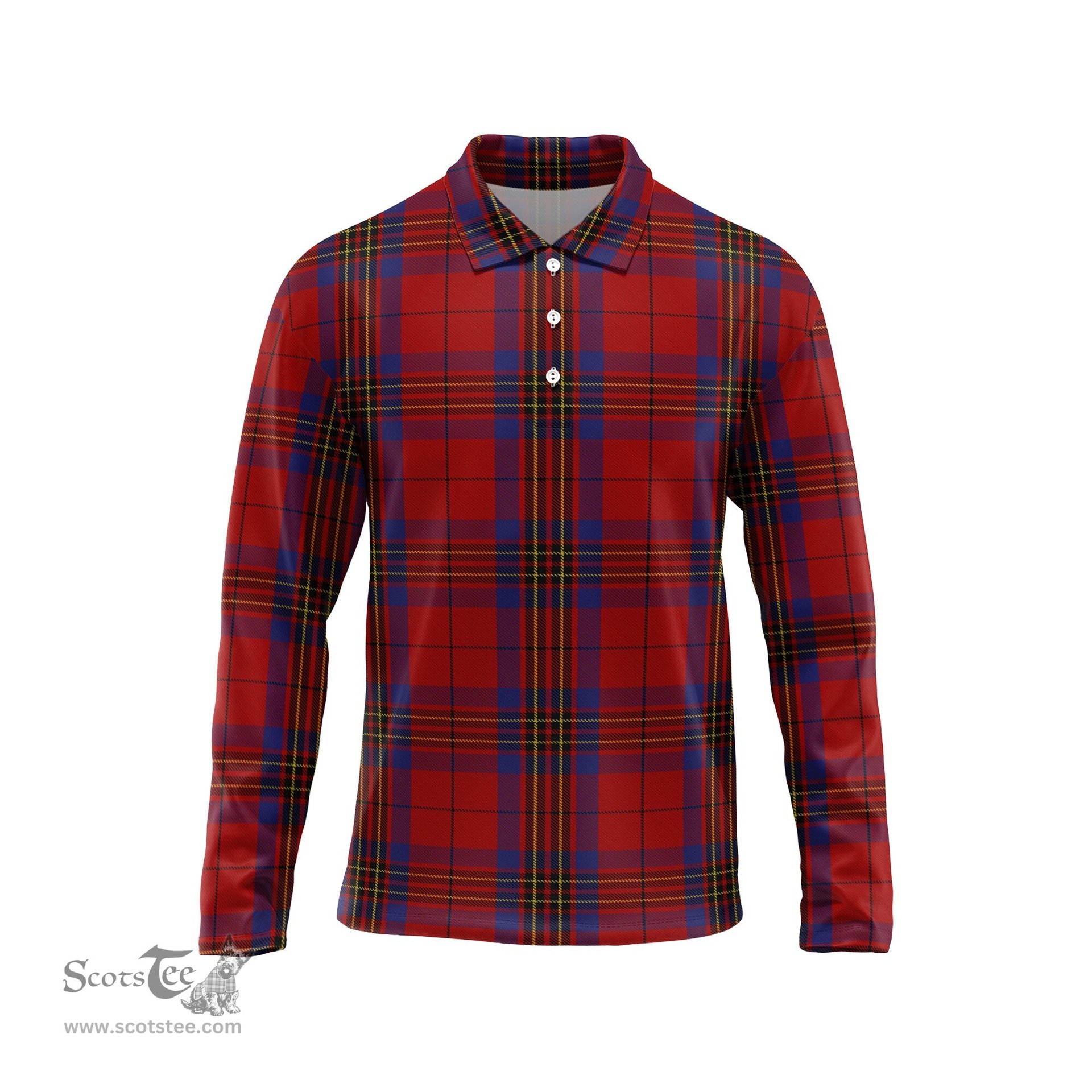 Scottish Leslie Red Tartan Long Sleeve Plaid Polo Shirt