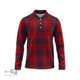 Scottish Leslie Red Tartan Long Sleeve Plaid Polo Shirt