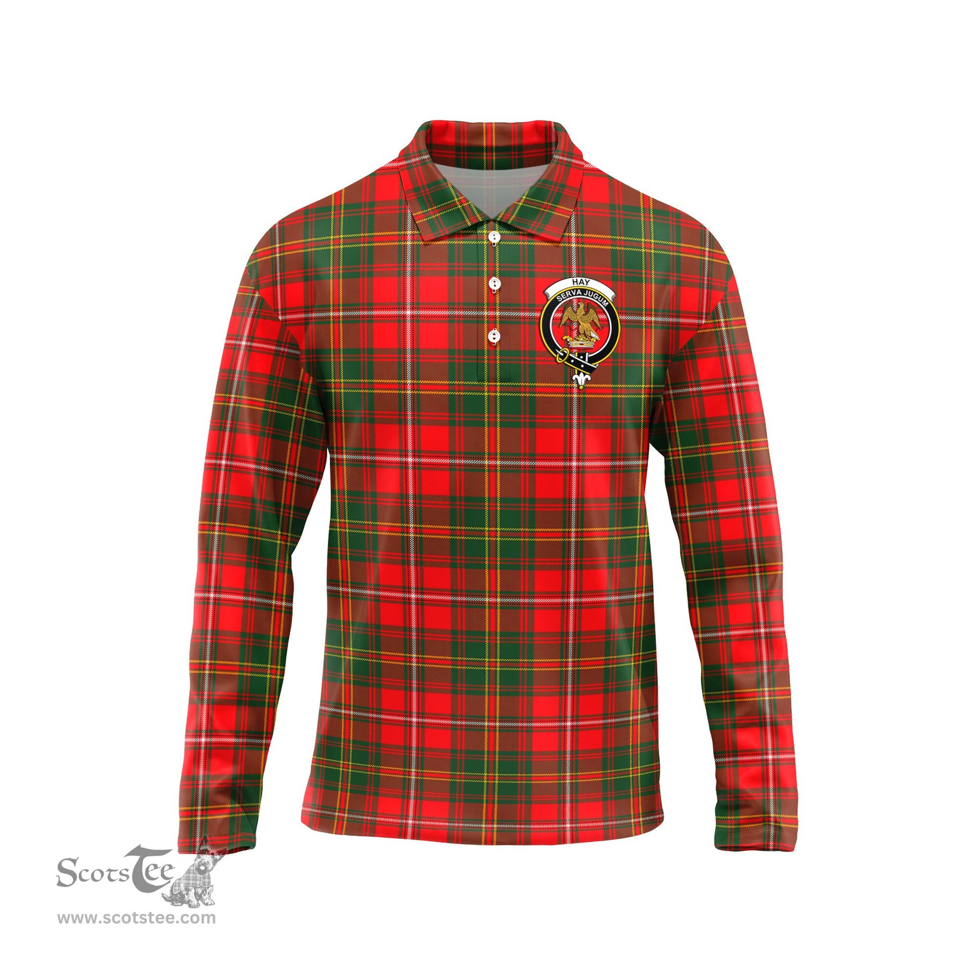 Scottish Hay Modern Clan Crest Tartan Polo Long Sleeve Plaid Polo Shirt