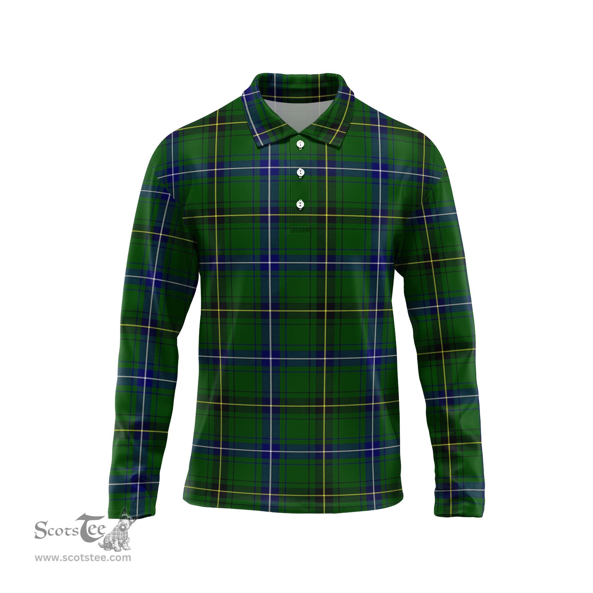 Scottish Henderson Modern Tartan Long Sleeve Plaid Polo Shirt
