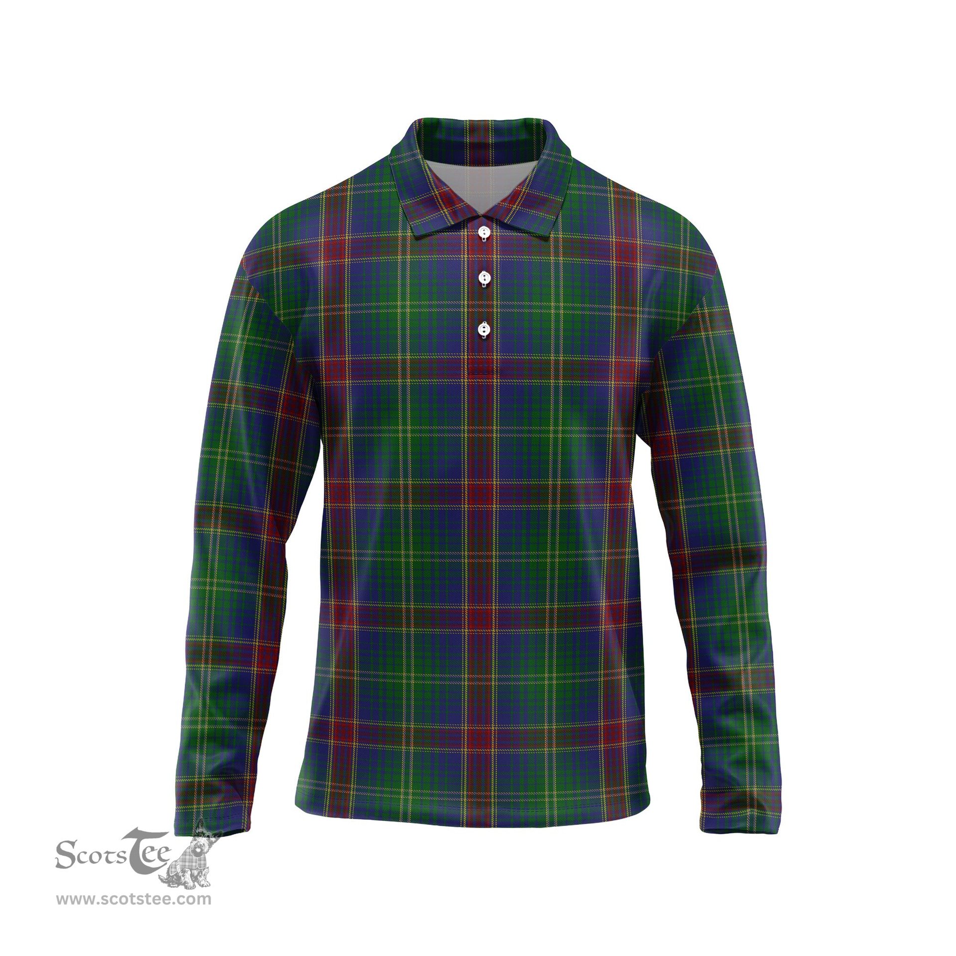 Scottish Hart of Scotland Tartan Long Sleeve Plaid Polo Shirt