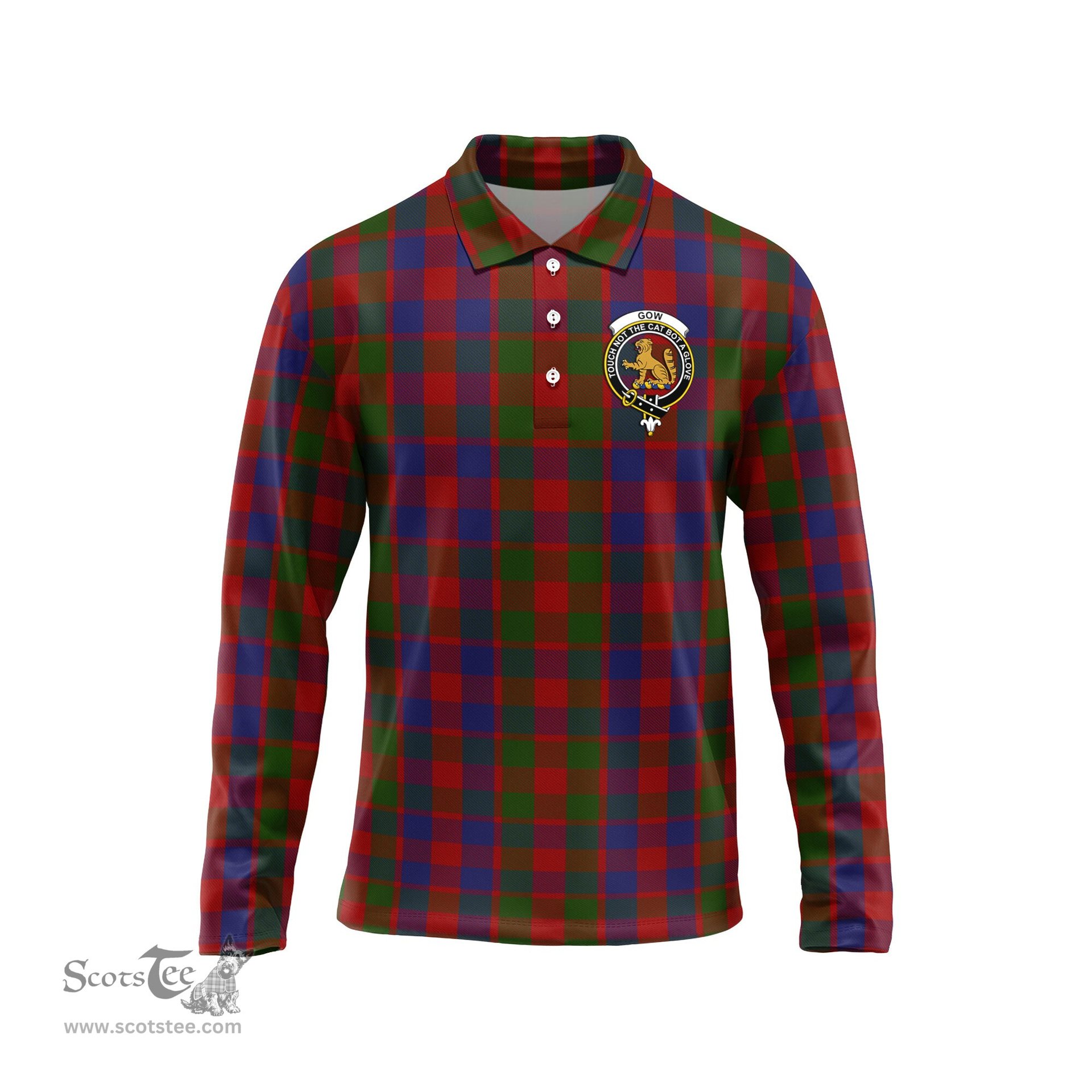 Scottish Gow Clan Crest Tartan Polo Long Sleeve Plaid Polo Shirt