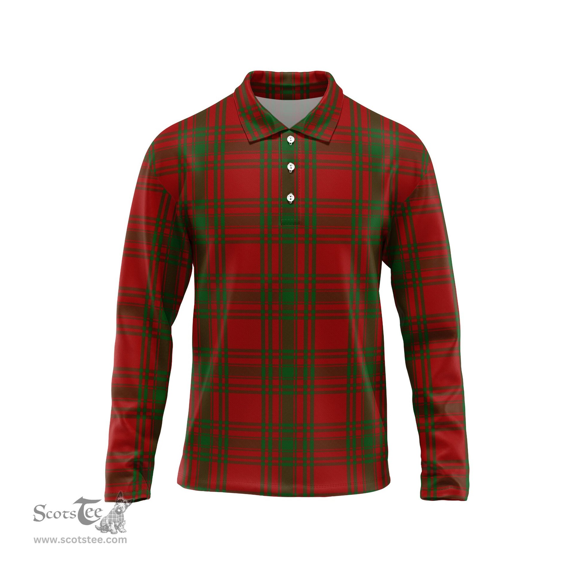 Scottish Kyle Green Tartan Long Sleeve Plaid Polo Shirt