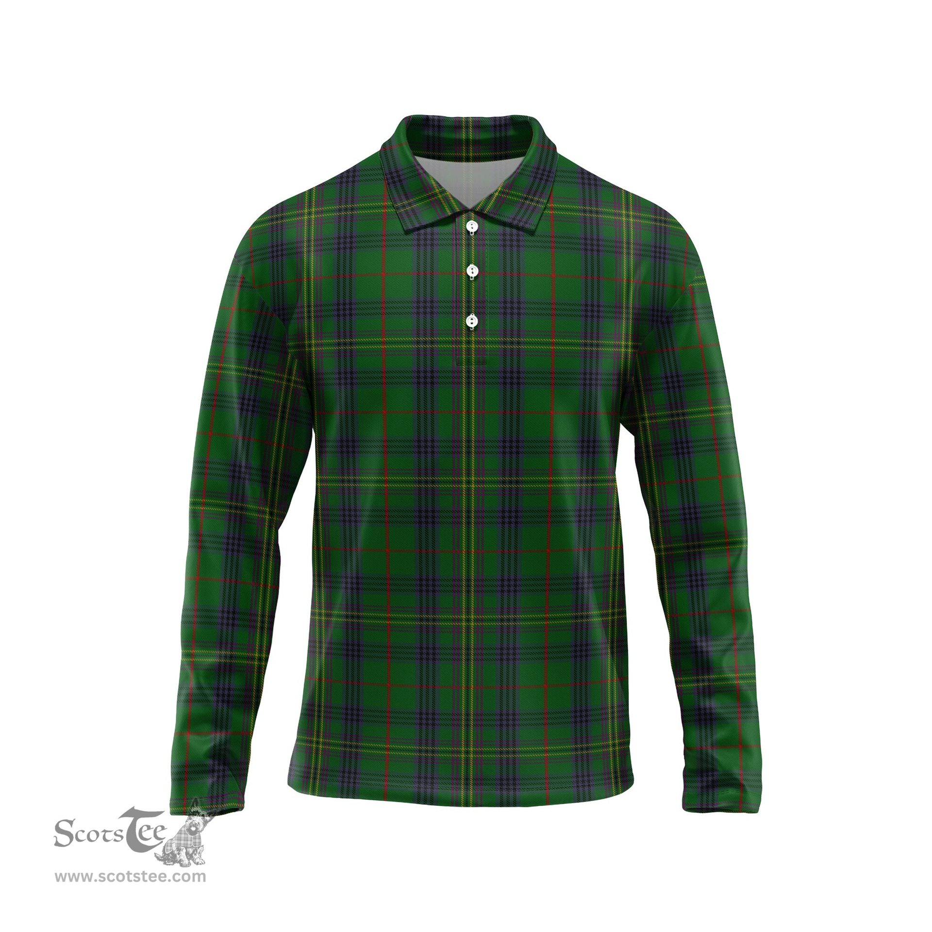 Scottish Kennedy Tartan Long Sleeve Plaid Polo Shirt