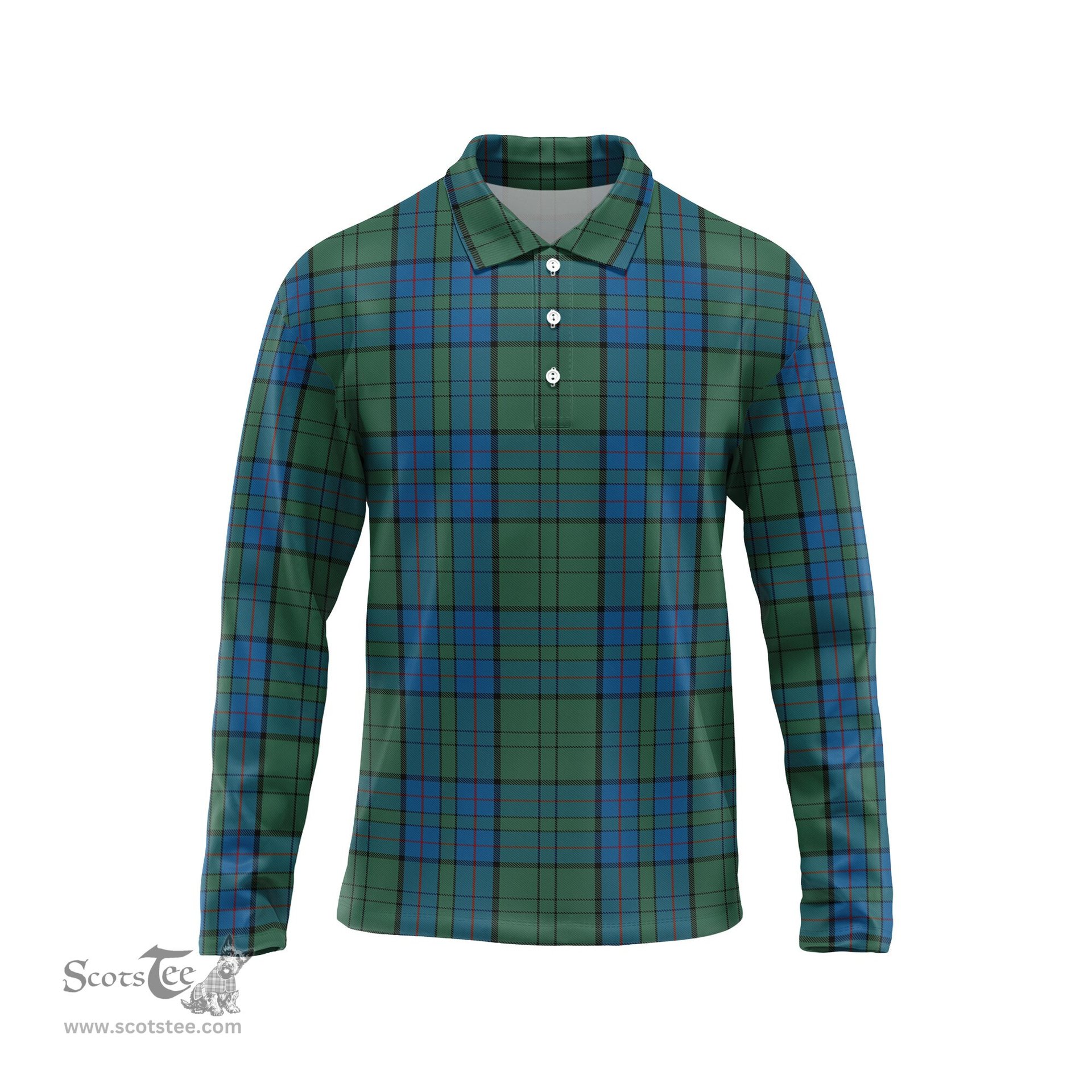 Scottish Lockhart Tartan Long Sleeve Plaid Polo Shirt