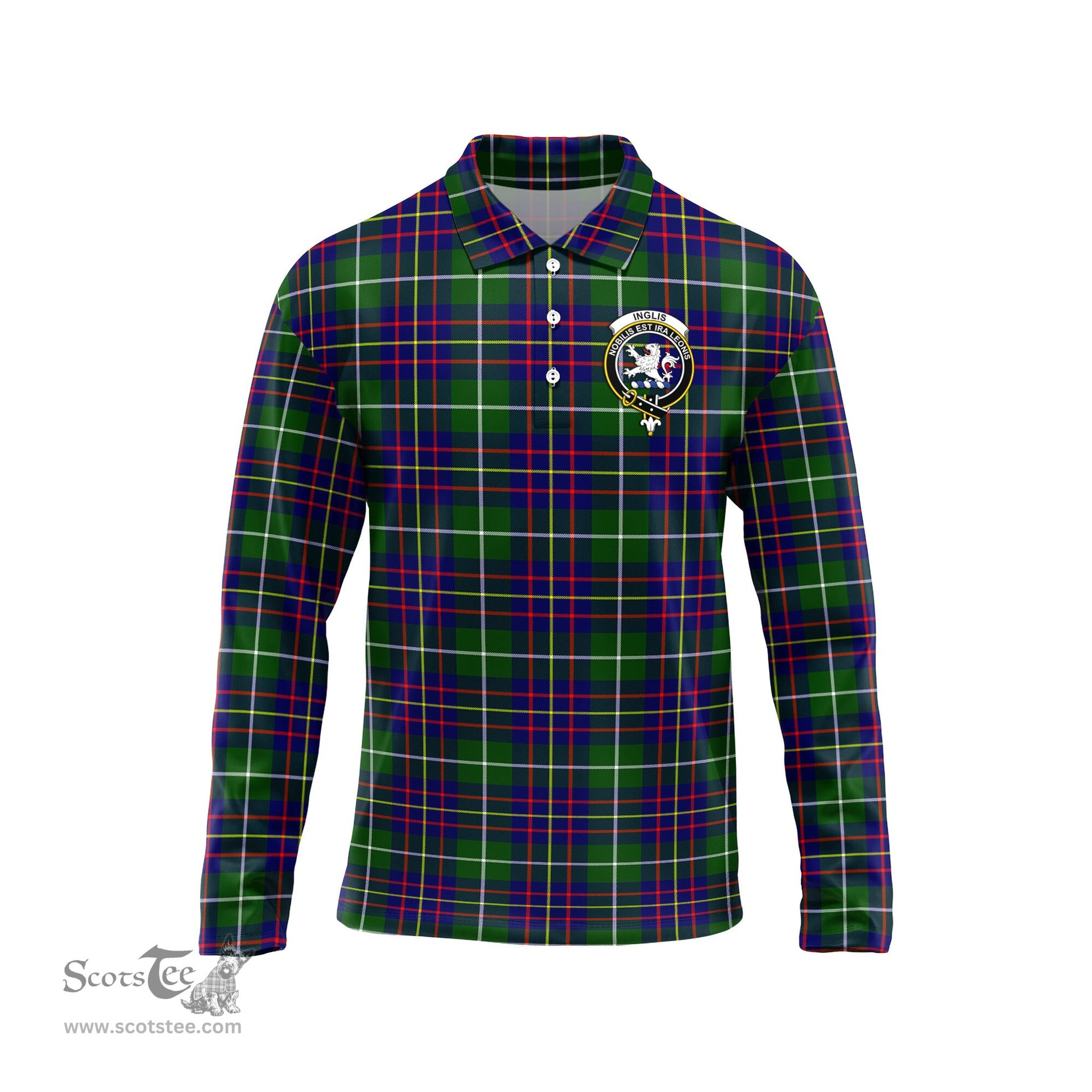 Scottish Inglis Modern Clan Crest Tartan Polo Long Sleeve Plaid Polo Shirt