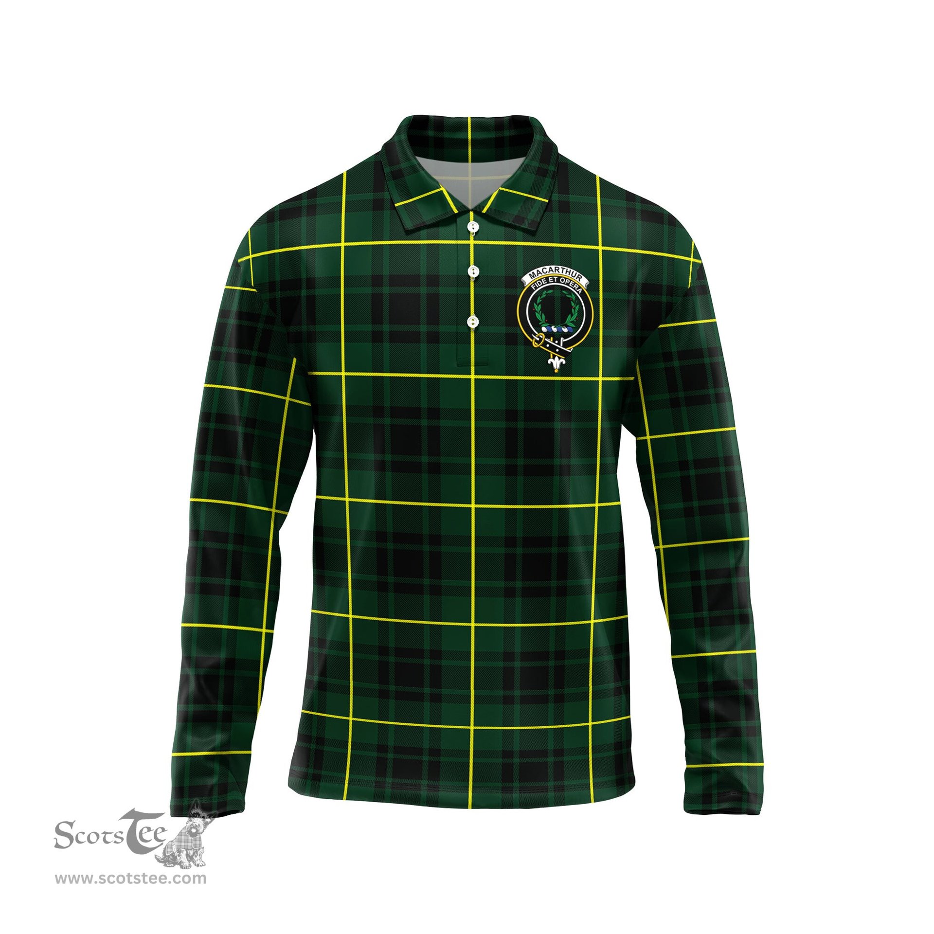 Scottish MacArthur Modern Clan Crest Tartan Polo Long Sleeve Plaid Polo Shirt