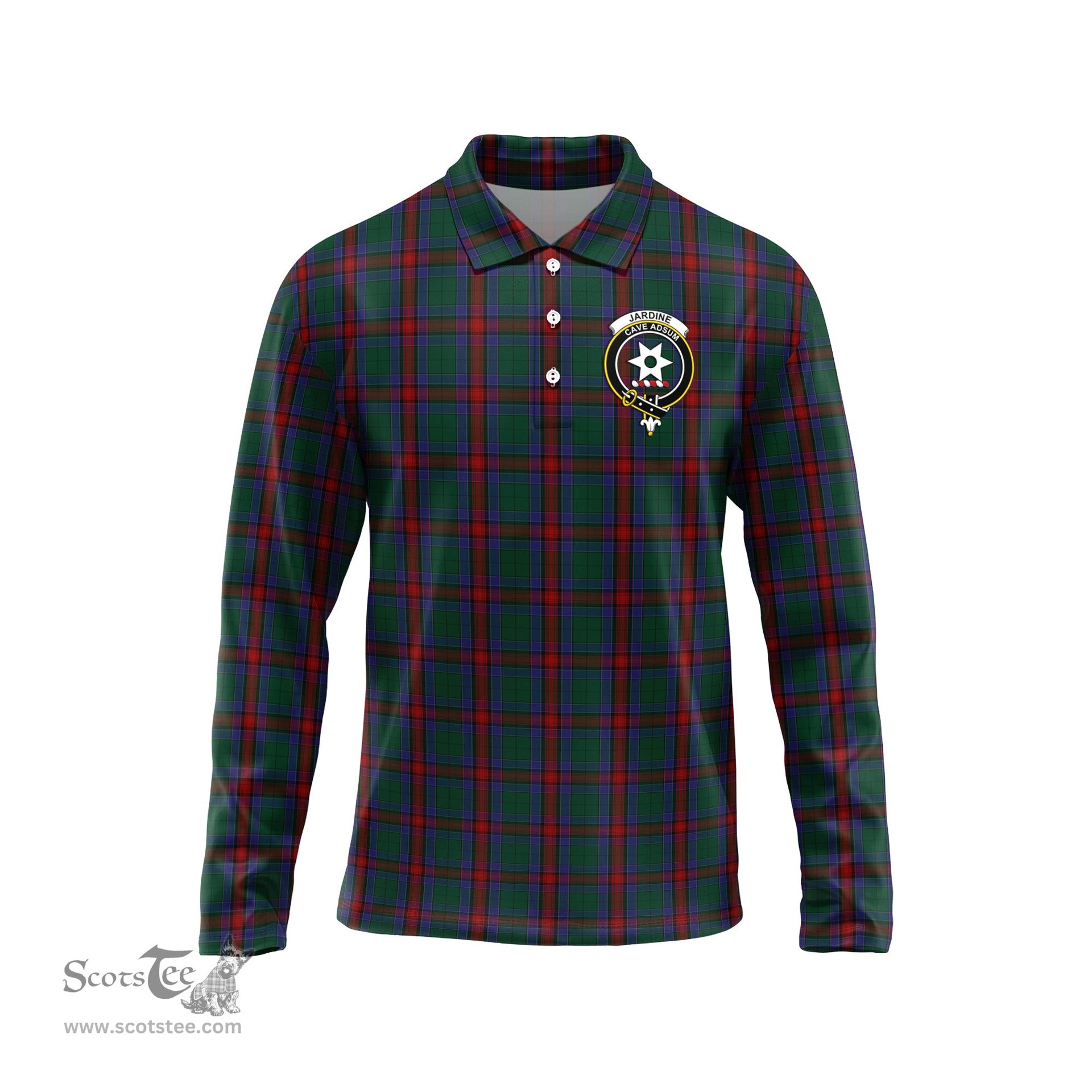 Scottish Jardine Dress Clan Crest Tartan Polo Long Sleeve Plaid Polo Shirt