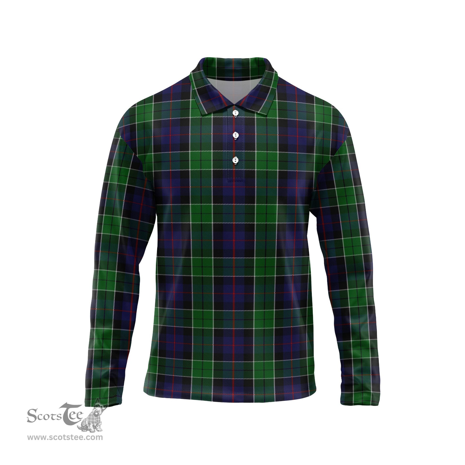 Scottish Leslie Hunting Tartan Long Sleeve Plaid Polo Shirt