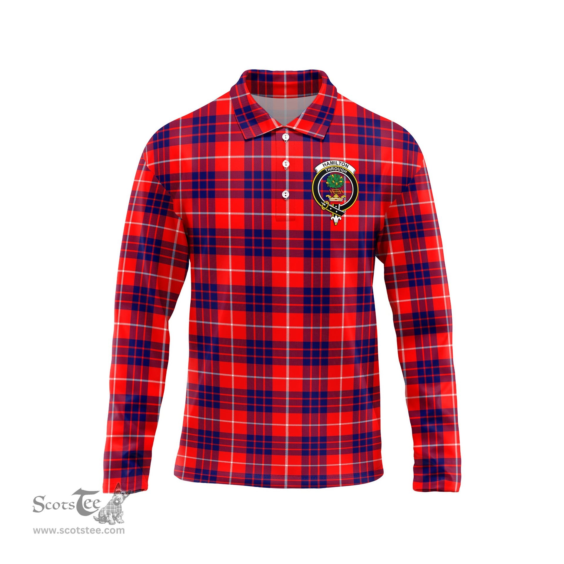Scottish Hamilton Modern Clan Crest Tartan Polo Long Sleeve Plaid Polo Shirt