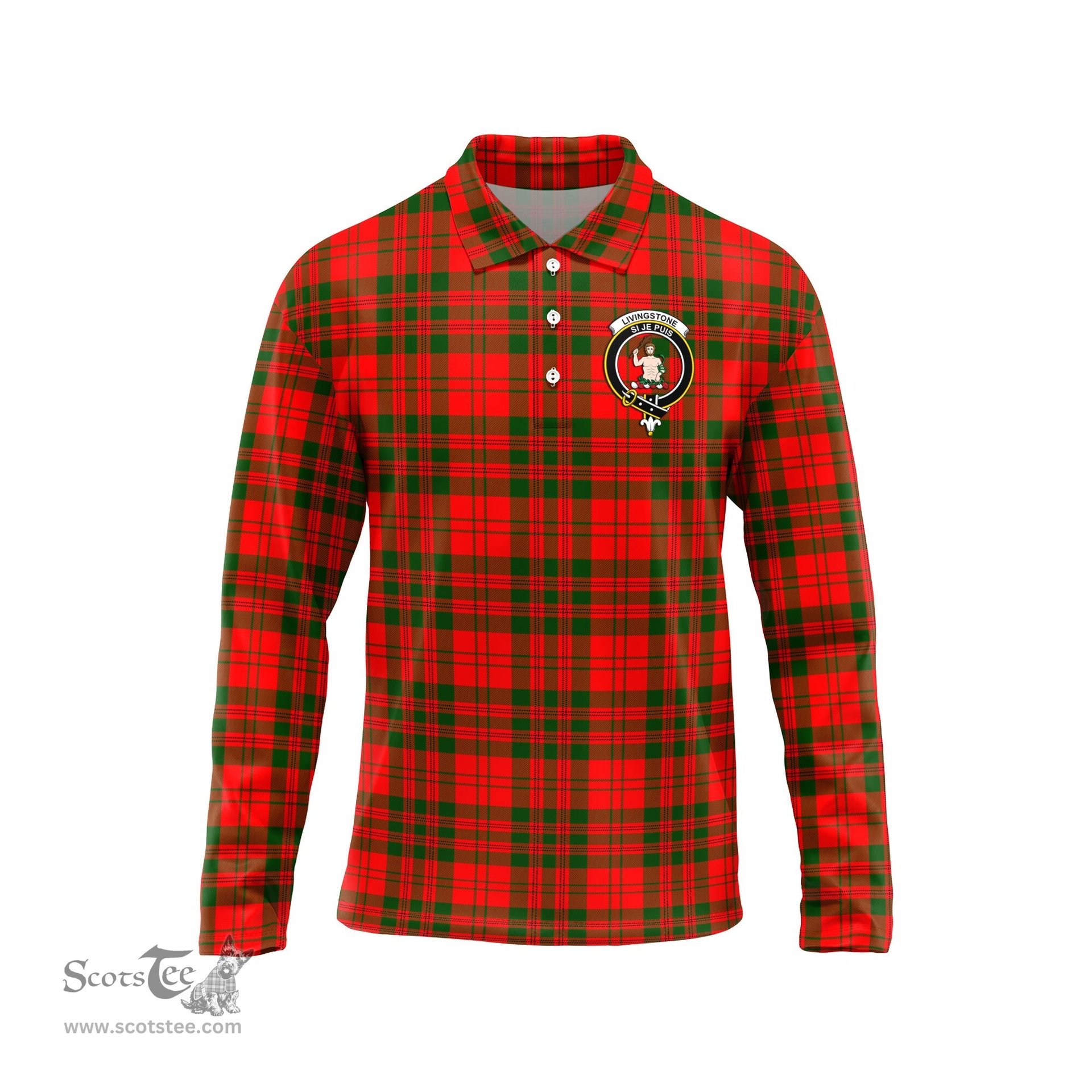 Scottish Livingston Modern Clan Crest Tartan Polo Long Sleeve Plaid Polo Shirt