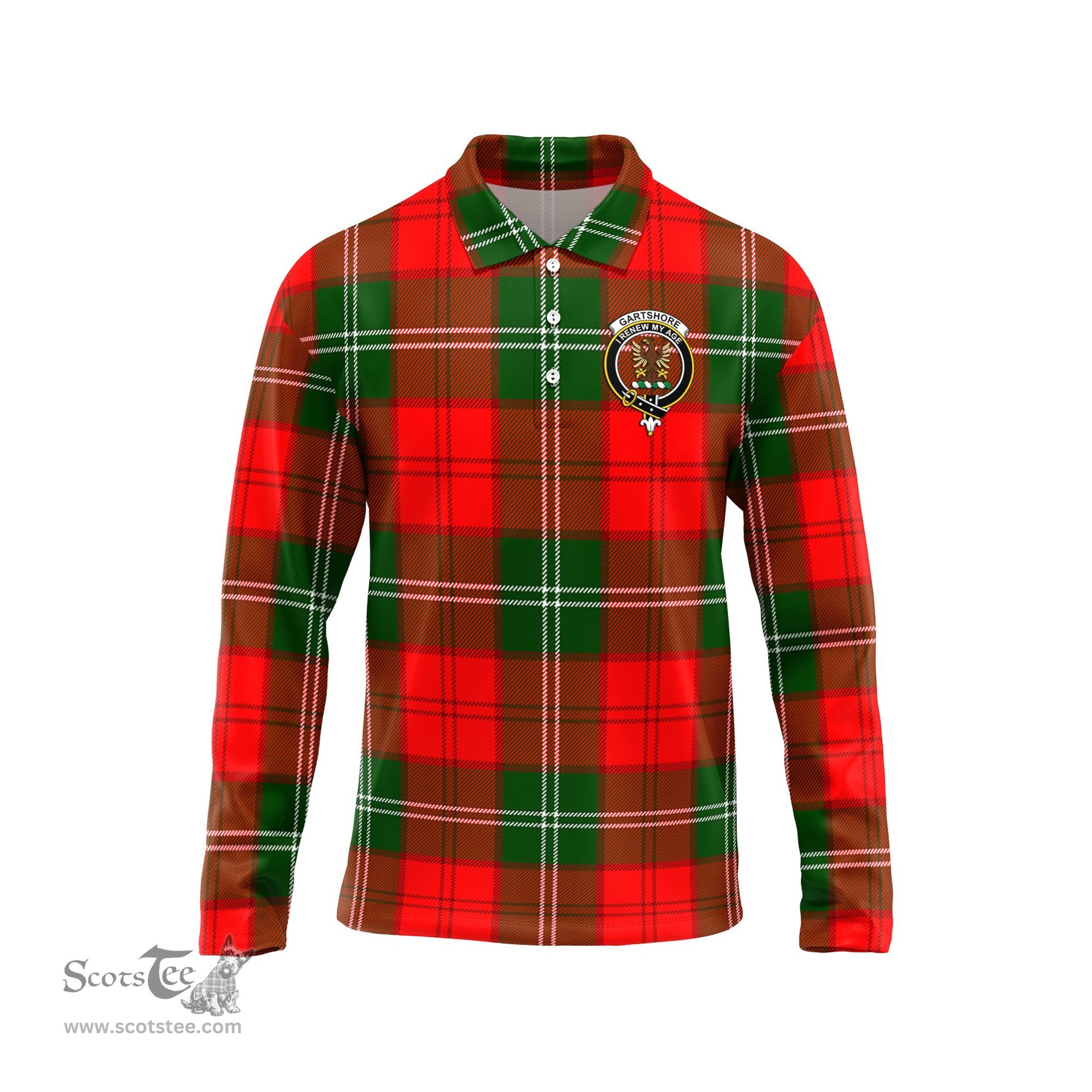 Scottish Gartshore Clan Crest Tartan Polo Long Sleeve Plaid Polo Shirt