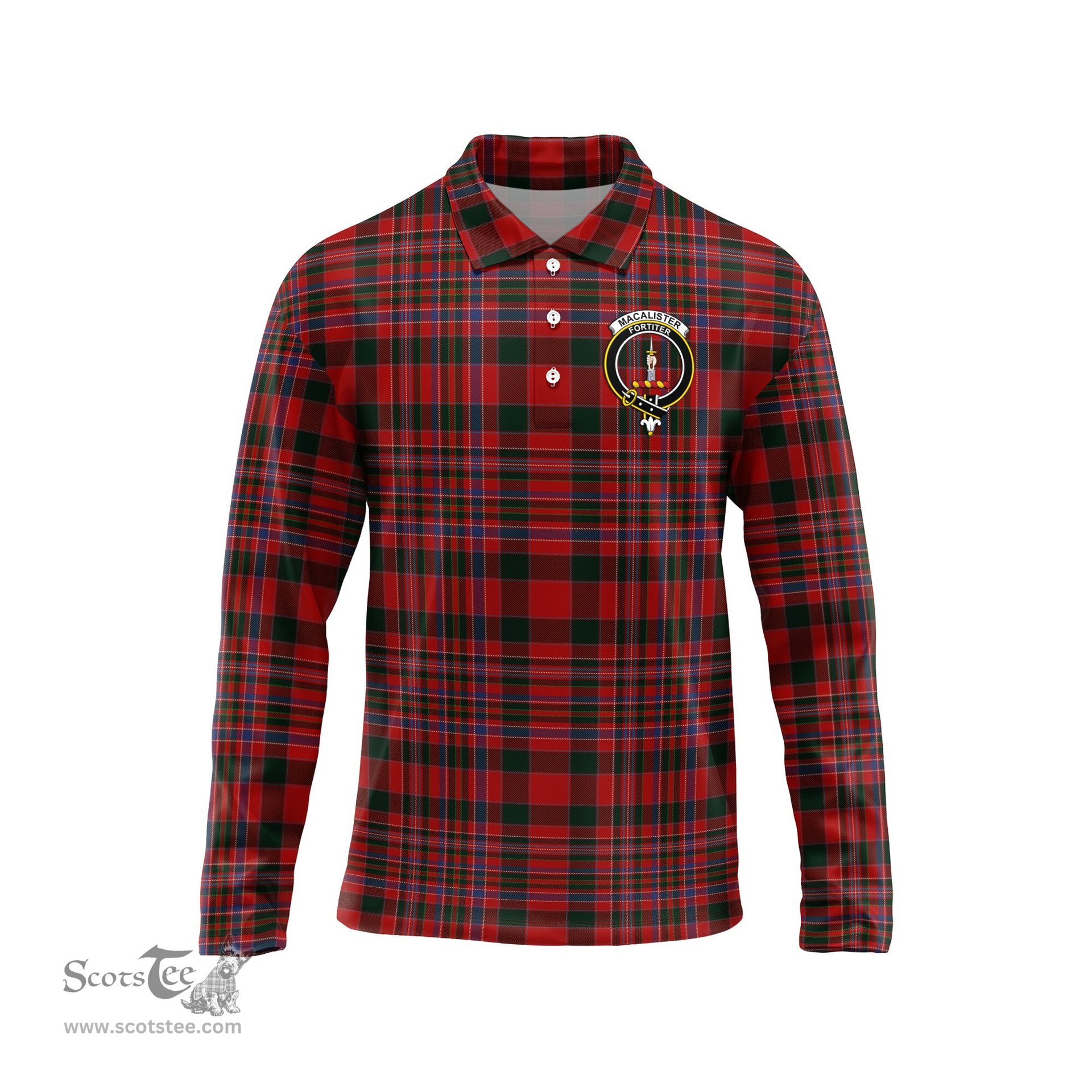 Scottish MacAlister Clan Crest Tartan Polo Long Sleeve Plaid Polo Shirt