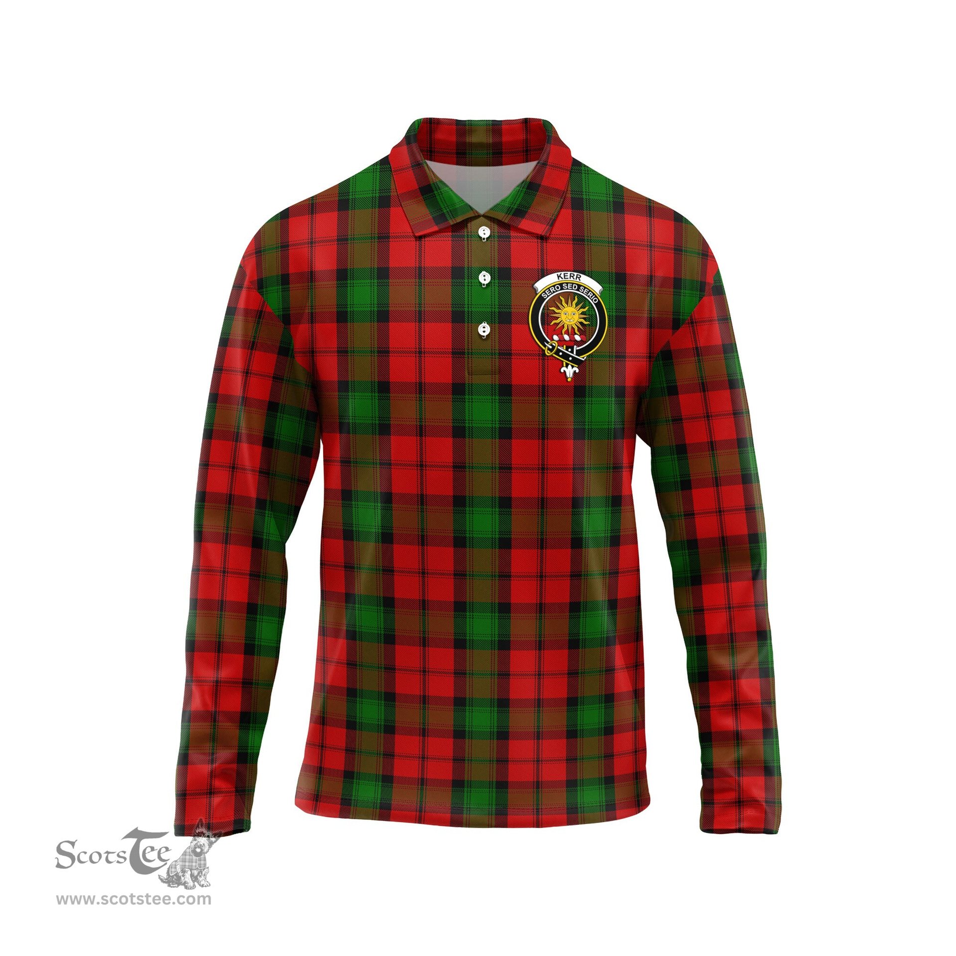 Scottish Kerr Clan Crest Tartan Polo Long Sleeve Plaid Polo Shirt