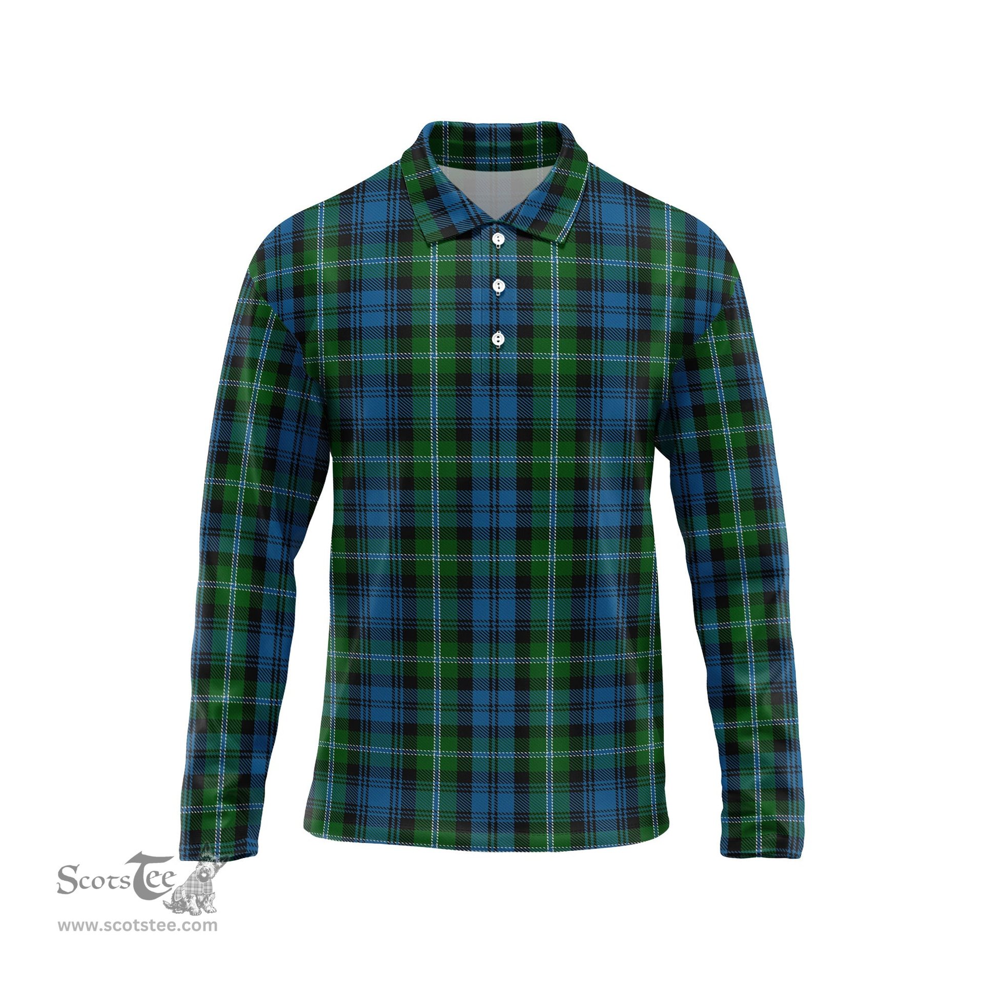 Scottish Lyon Tartan Long Sleeve Plaid Polo Shirt
