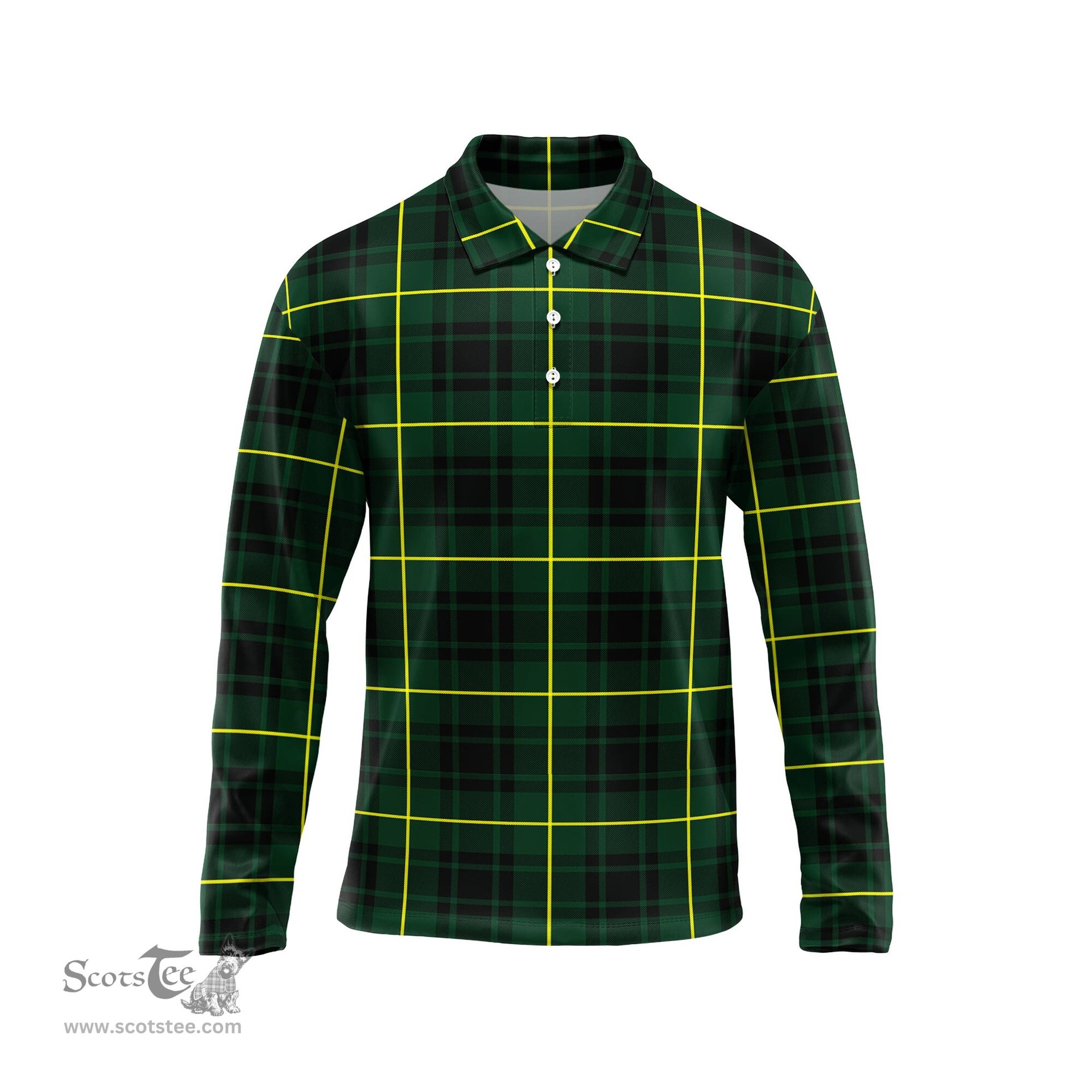 Scottish MacArthur Modern Tartan Long Sleeve Plaid Polo Shirt