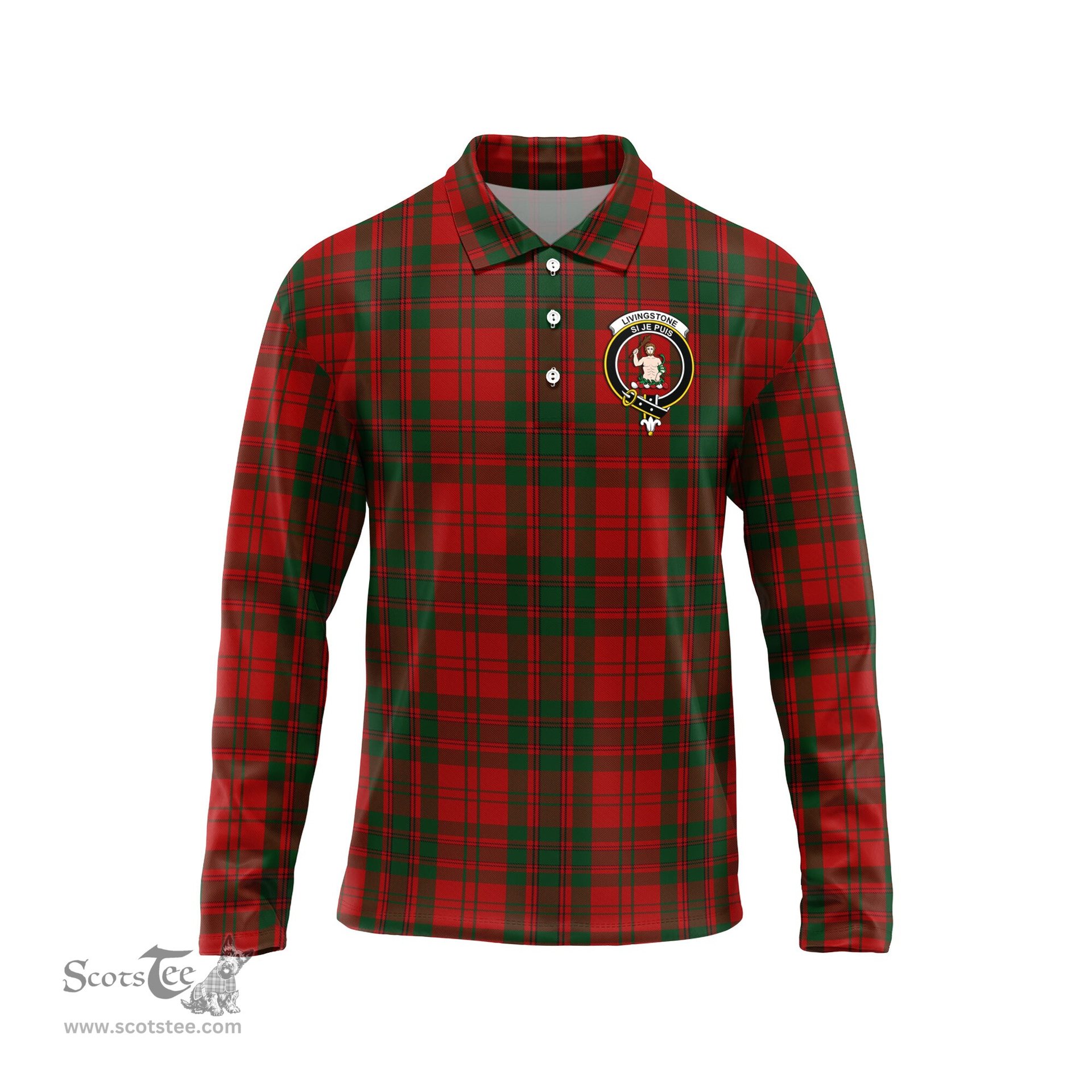 Scottish Livingston Clan Crest Tartan Polo Long Sleeve Plaid Polo Shirt