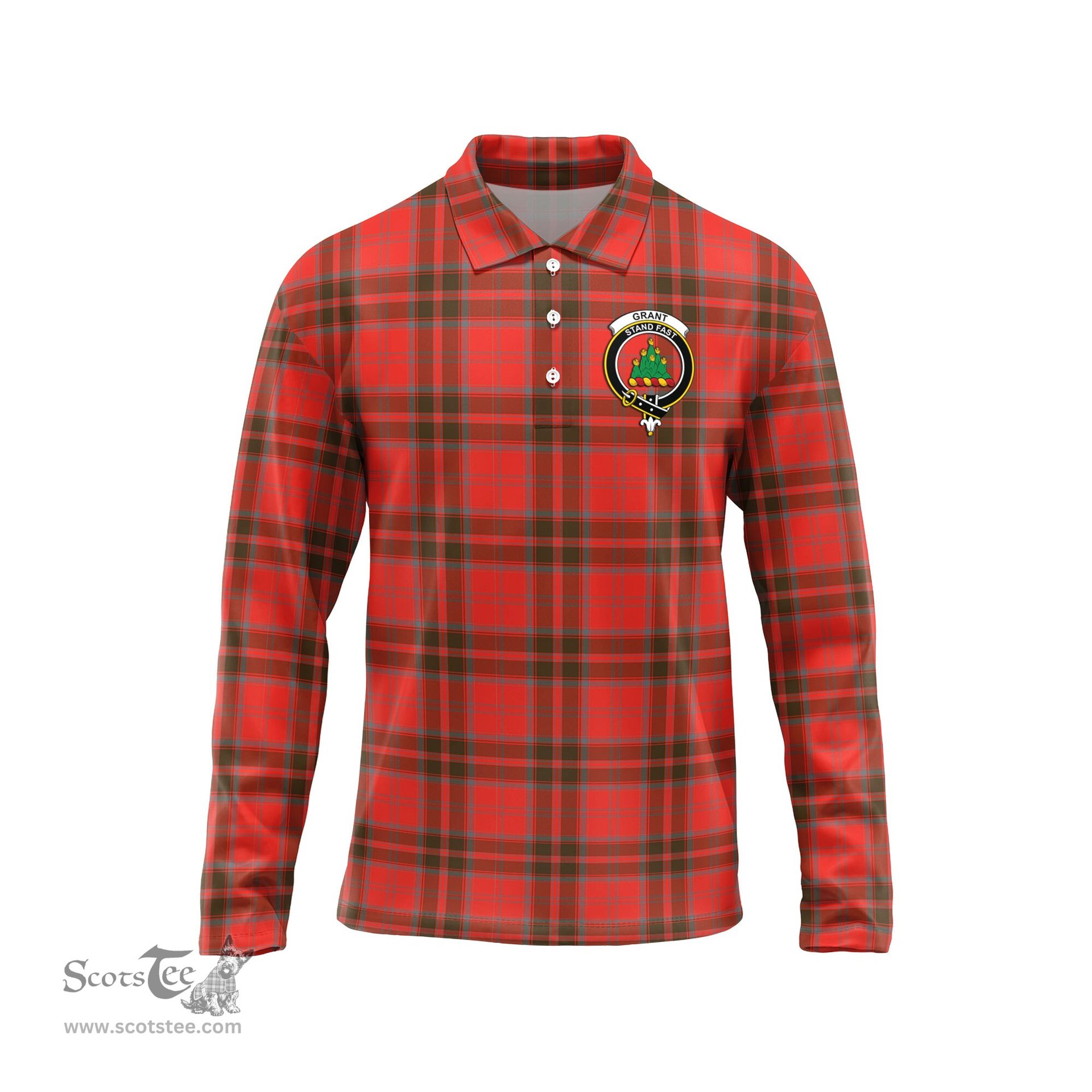 Scottish Grant Weathered Clan Crest Tartan Polo Long Sleeve Plaid Polo Shirt