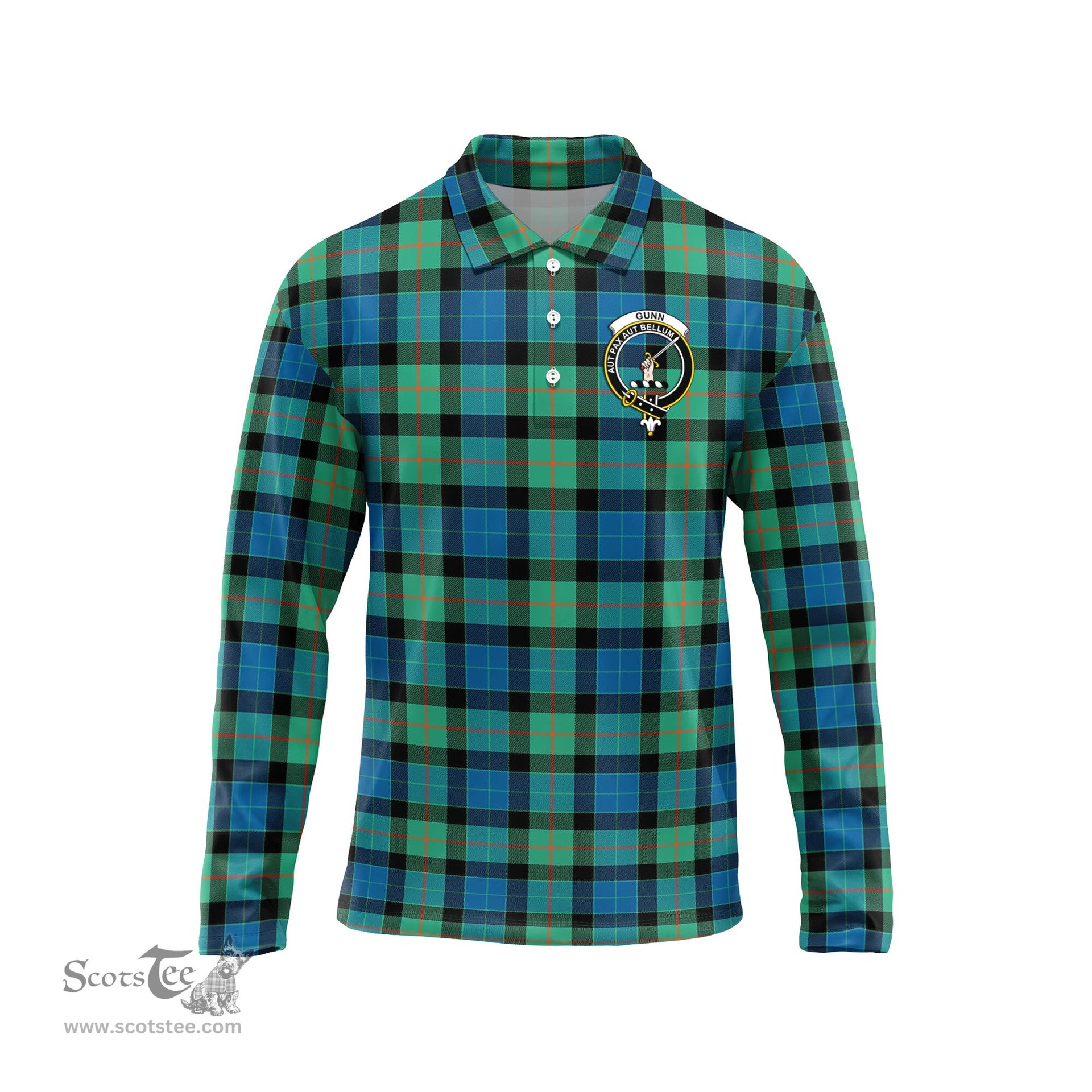 Scottish Gunn Ancient Clan Crest Tartan Polo Long Sleeve Plaid Polo Shirt
