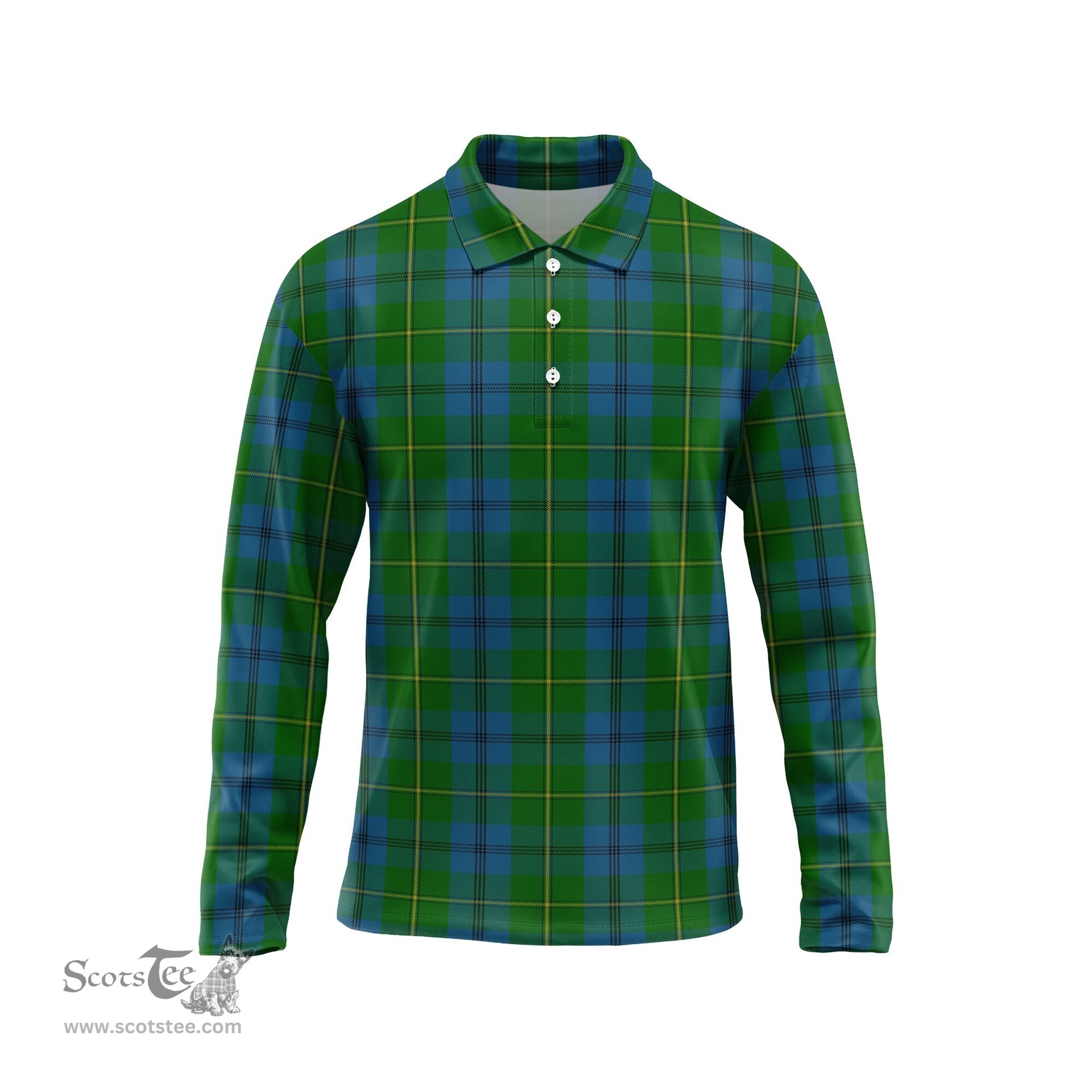 Scottish Johnstone Tartan Long Sleeve Plaid Polo Shirt