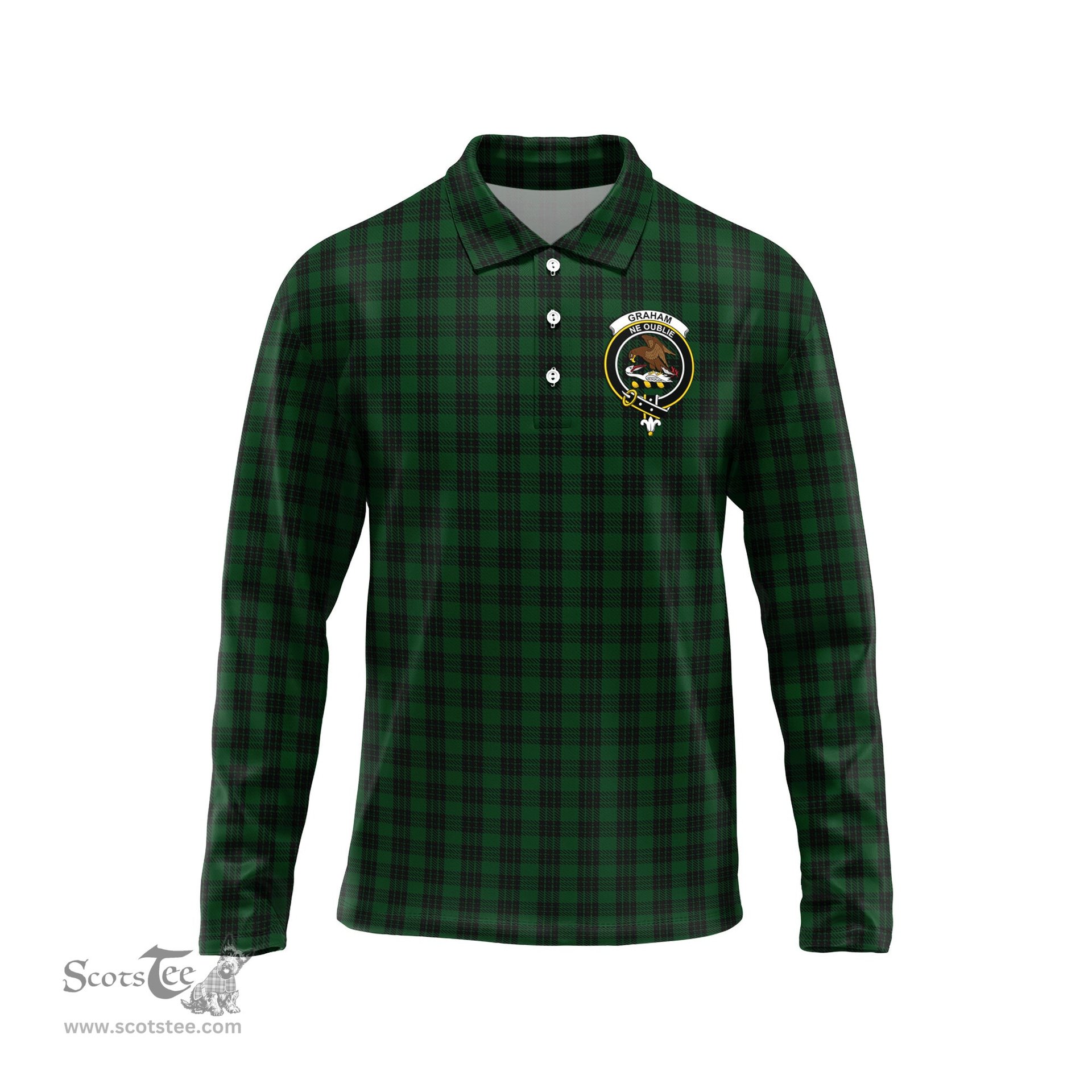 Scottish Graham Clan Crest Tartan Polo Long Sleeve Plaid Polo Shirt