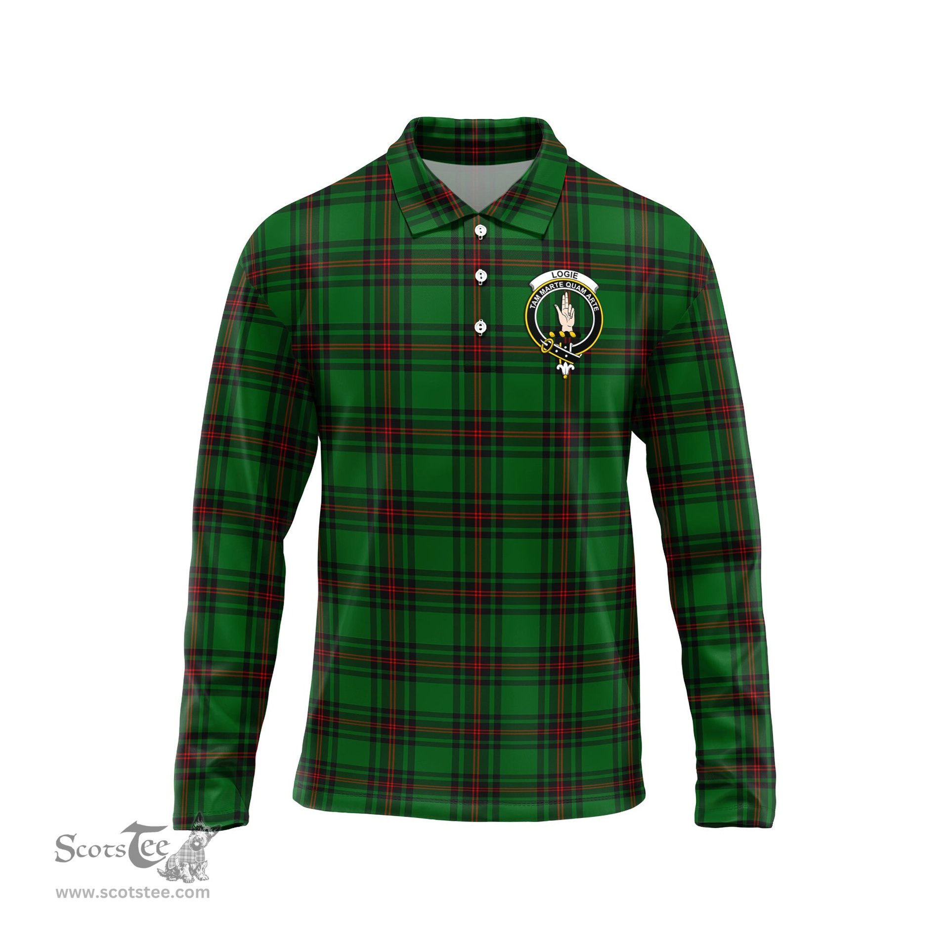 Scottish Logie Clan Crest Tartan Polo Long Sleeve Plaid Polo Shirt