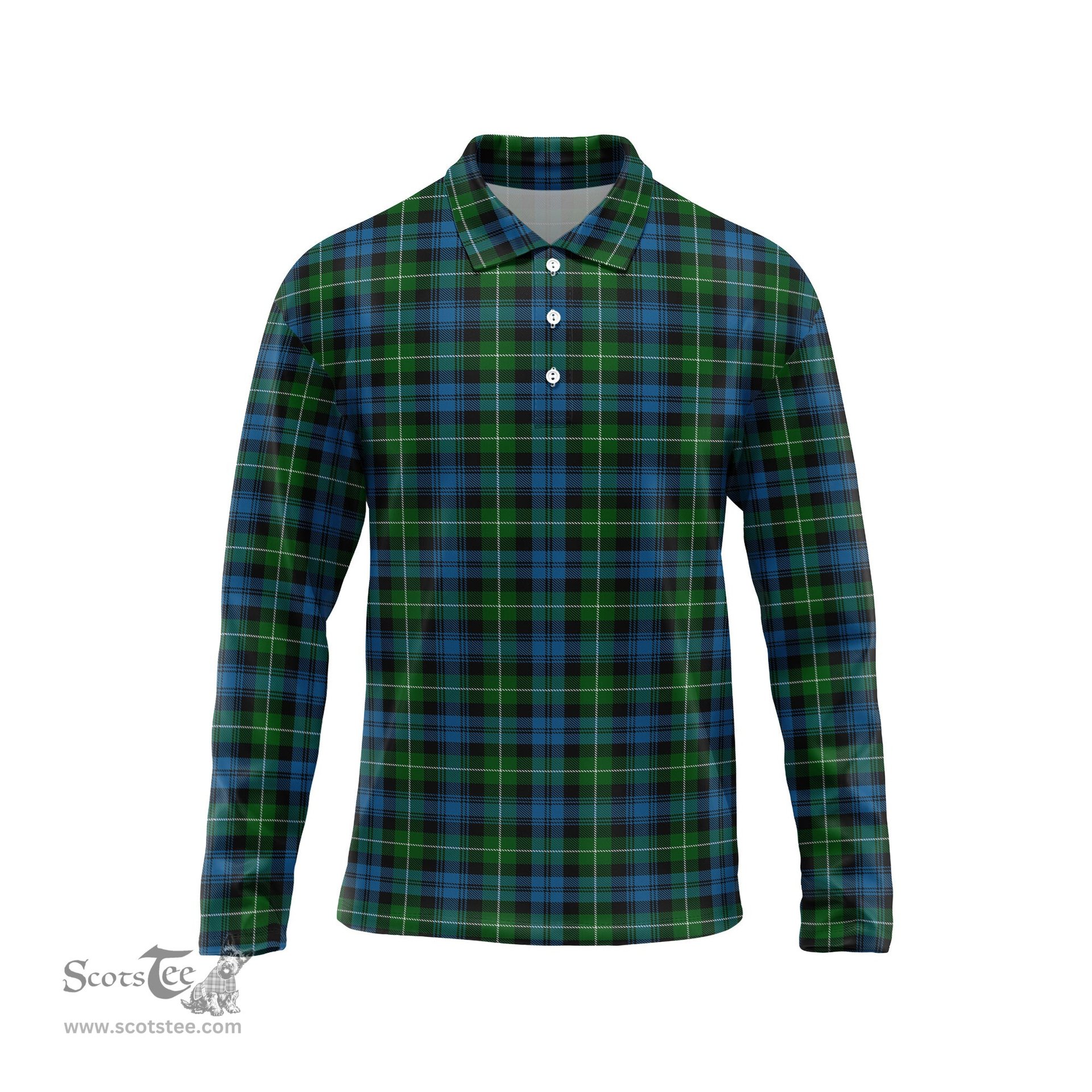 Scottish Lamont Tartan Long Sleeve Plaid Polo Shirt