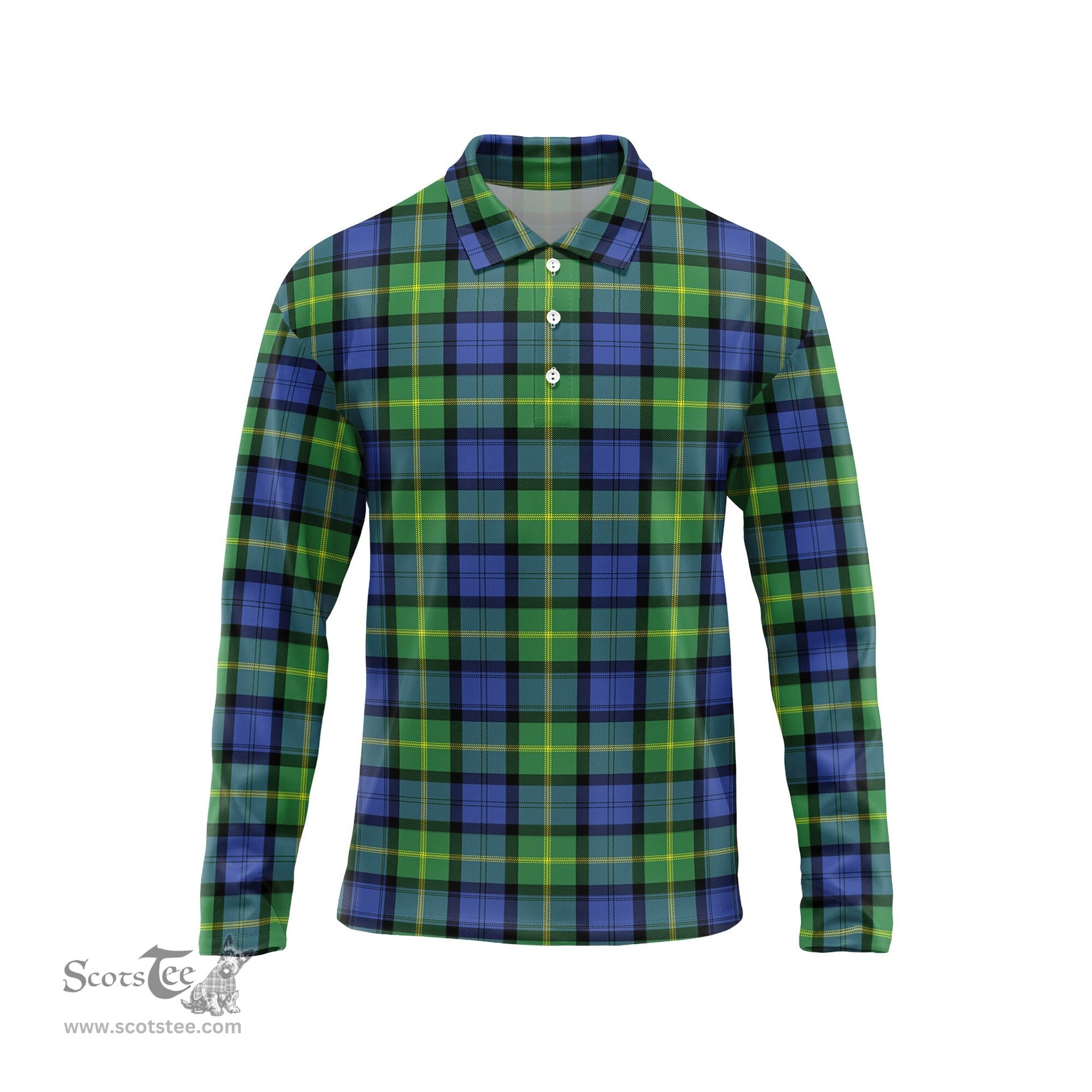 Scottish Gordon Old Ancient Tartan Long Sleeve Plaid Polo Shirt