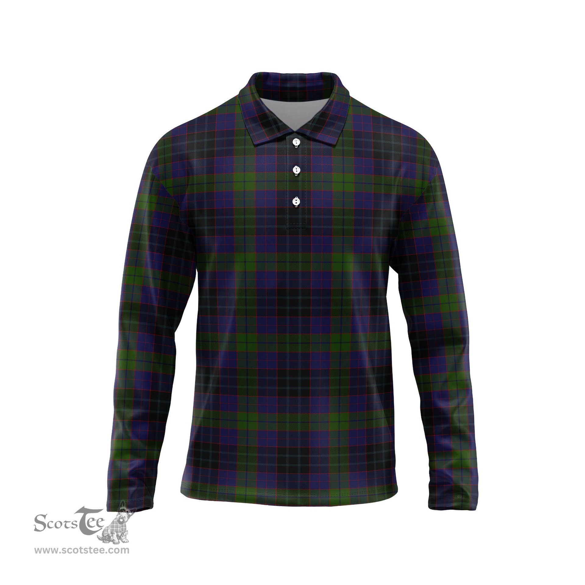 Scottish Lumsden Hunting Tartan Long Sleeve Plaid Polo Shirt