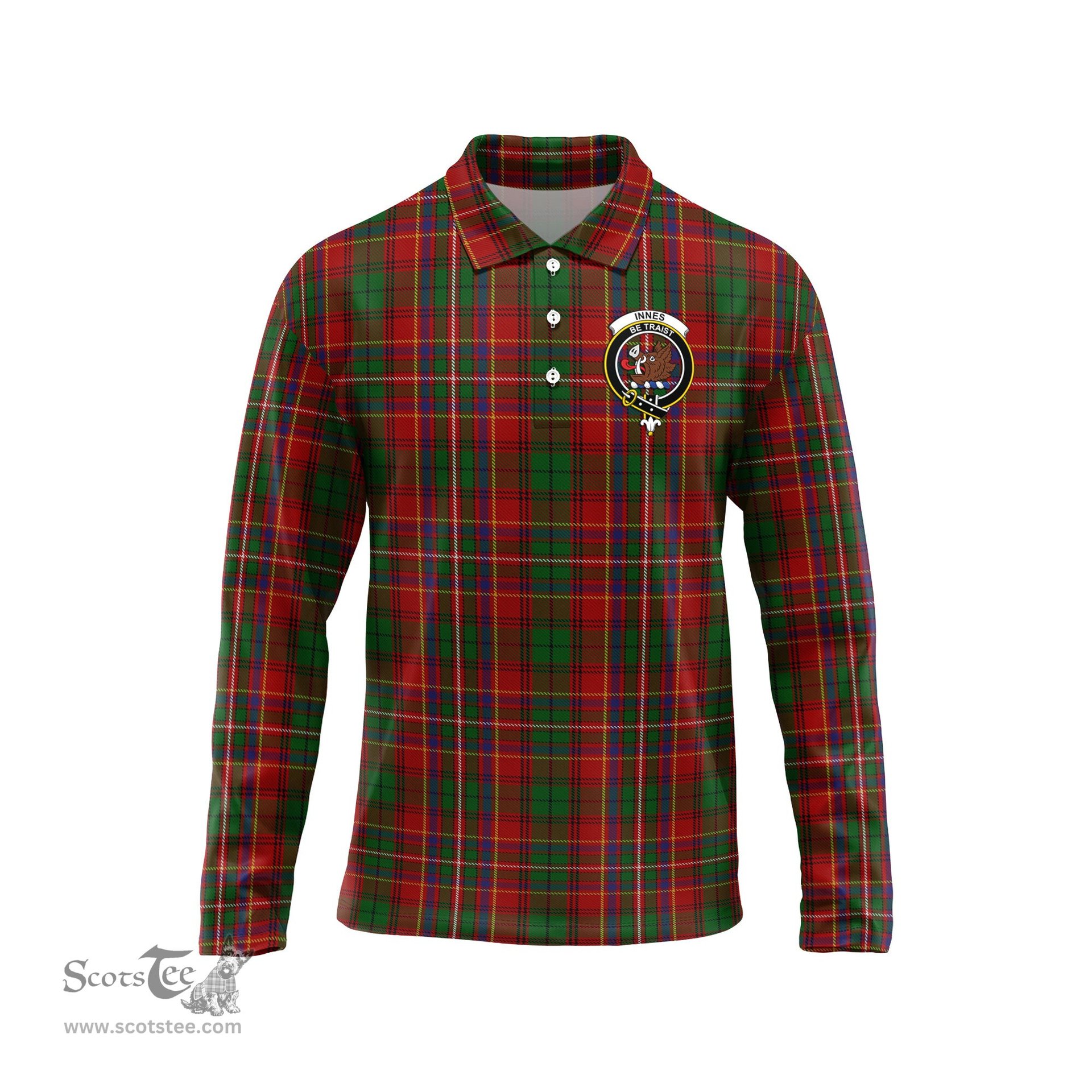Scottish Innes Clan Crest Tartan Polo Long Sleeve Plaid Polo Shirt