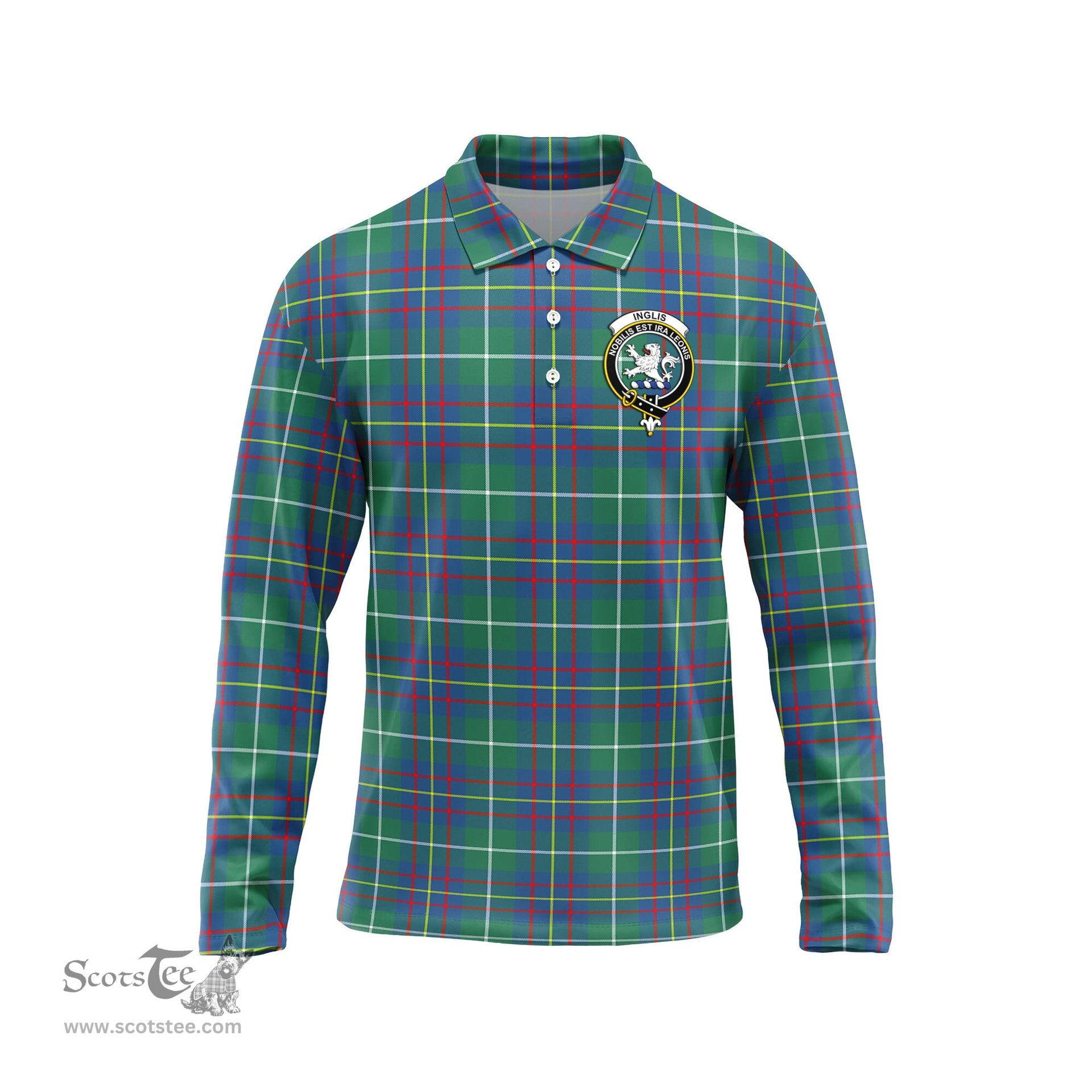 Scottish Inglis Ancient Clan Crest Tartan Polo Long Sleeve Plaid Polo Shirt