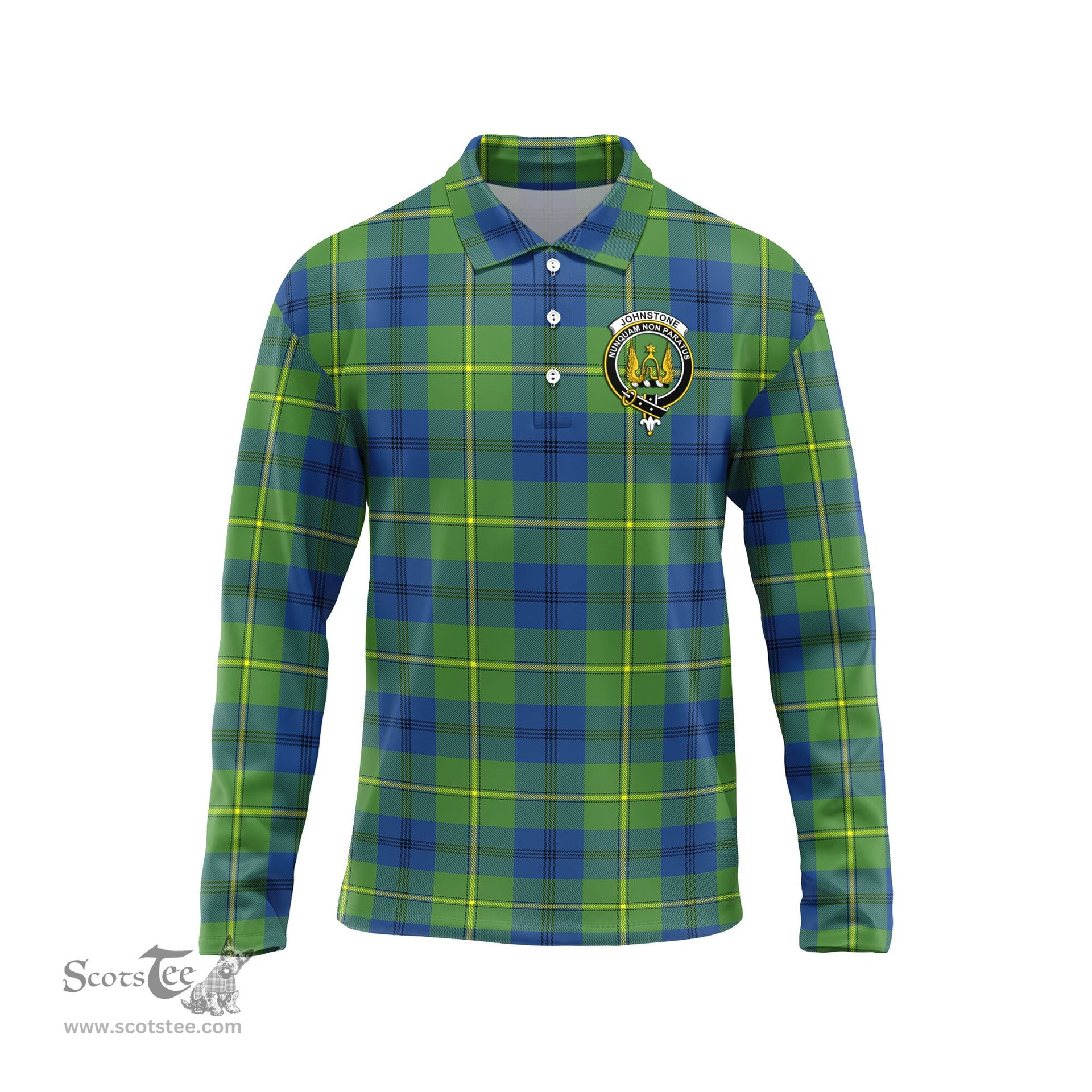 Scottish Johnstone Ancient Clan Crest Tartan Polo Long Sleeve Plaid Polo Shirt