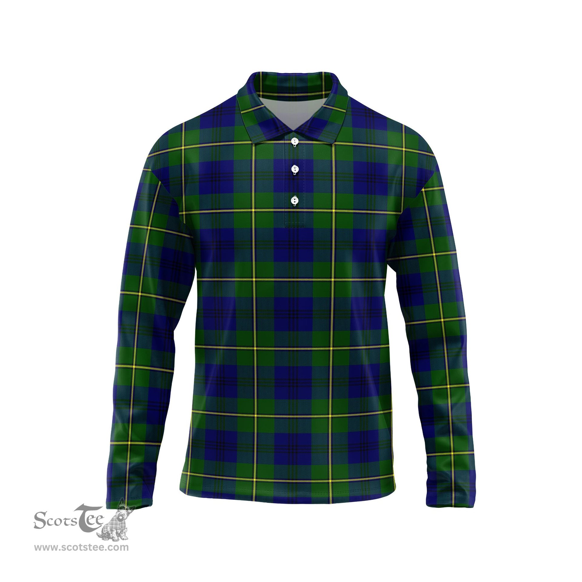 Scottish Johnston Modern Tartan Long Sleeve Plaid Polo Shirt