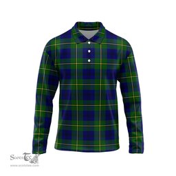 Scottish Johnston Modern Tartan Long Sleeve Plaid Polo Shirt