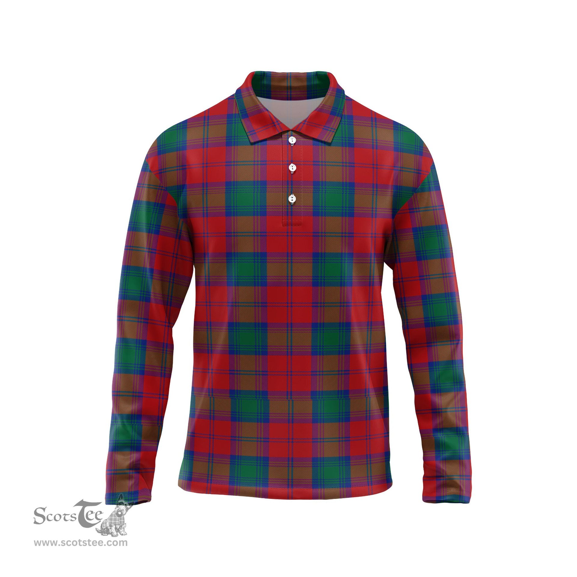 Scottish Lindsay Modern Tartan Long Sleeve Plaid Polo Shirt