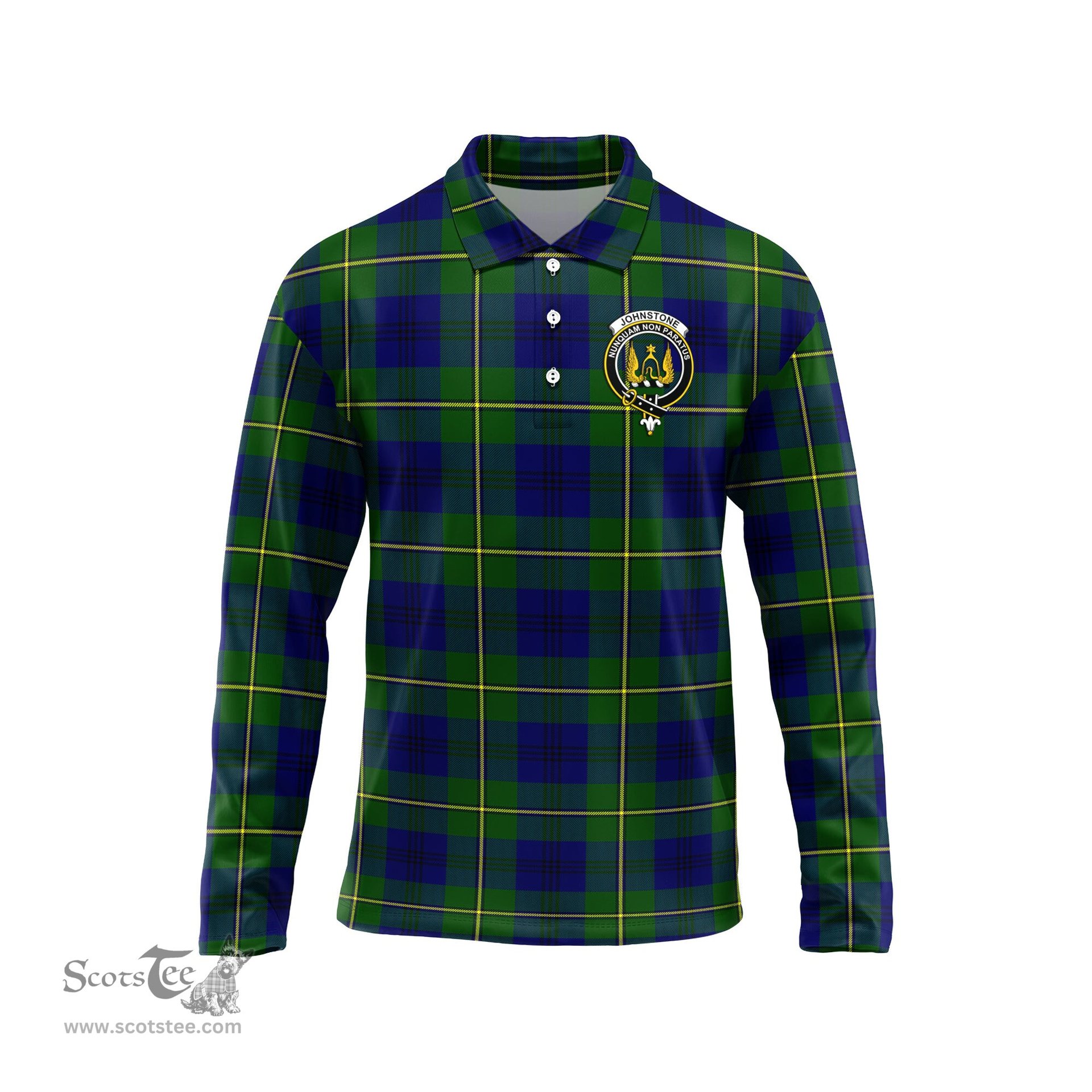 Scottish Johnstone Modern Clan Crest Tartan Polo Long Sleeve Plaid Polo Shirt