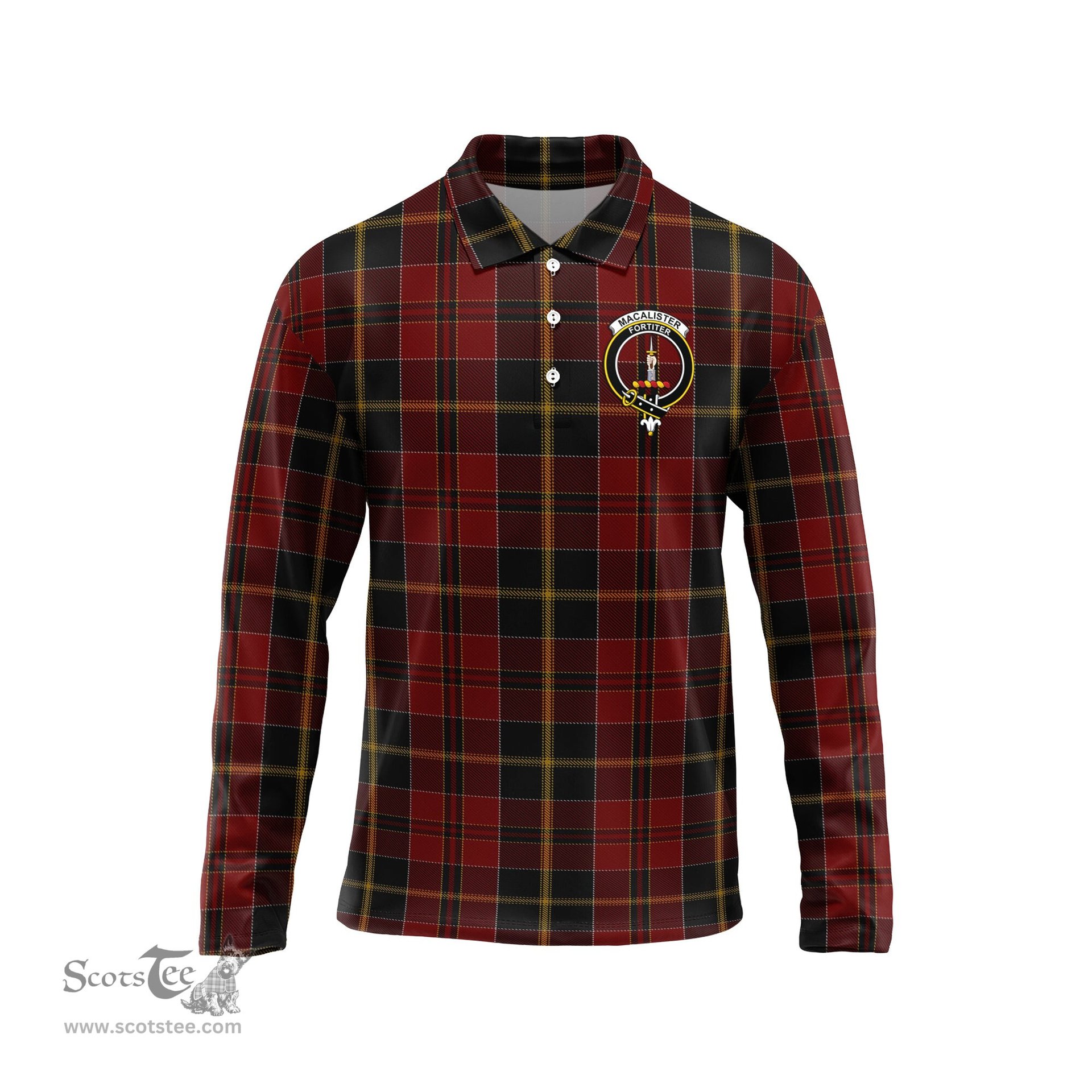 Scottish MacAlister of Skye Clan Crest Tartan Polo Long Sleeve Plaid Polo Shirt