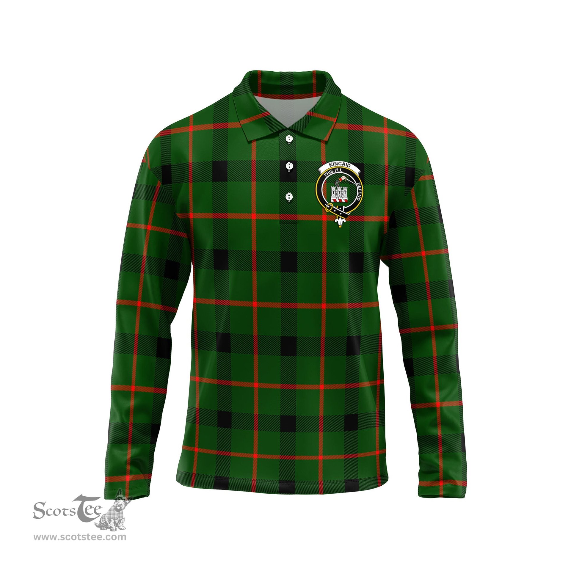Scottish Kincaid Modern Clan Crest Tartan Polo Long Sleeve Plaid Polo Shirt