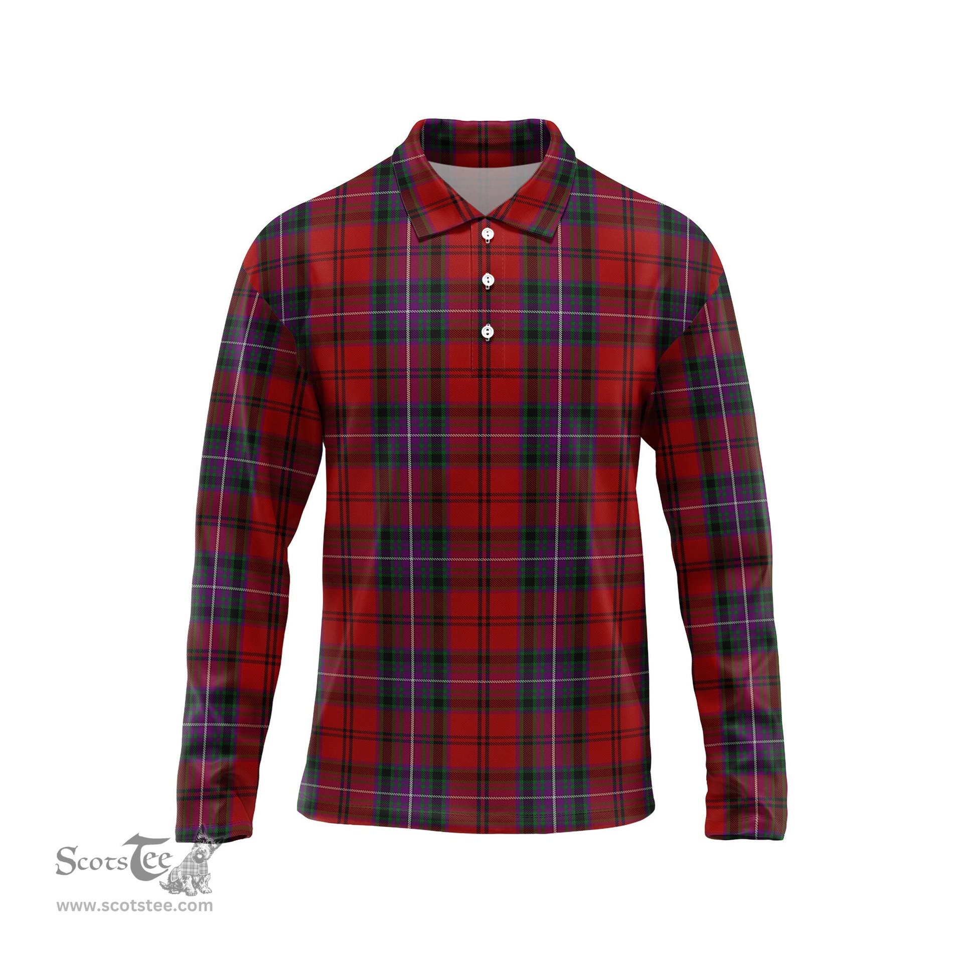 Scottish Kelly of Sleat Red Tartan Long Sleeve Plaid Polo Shirt