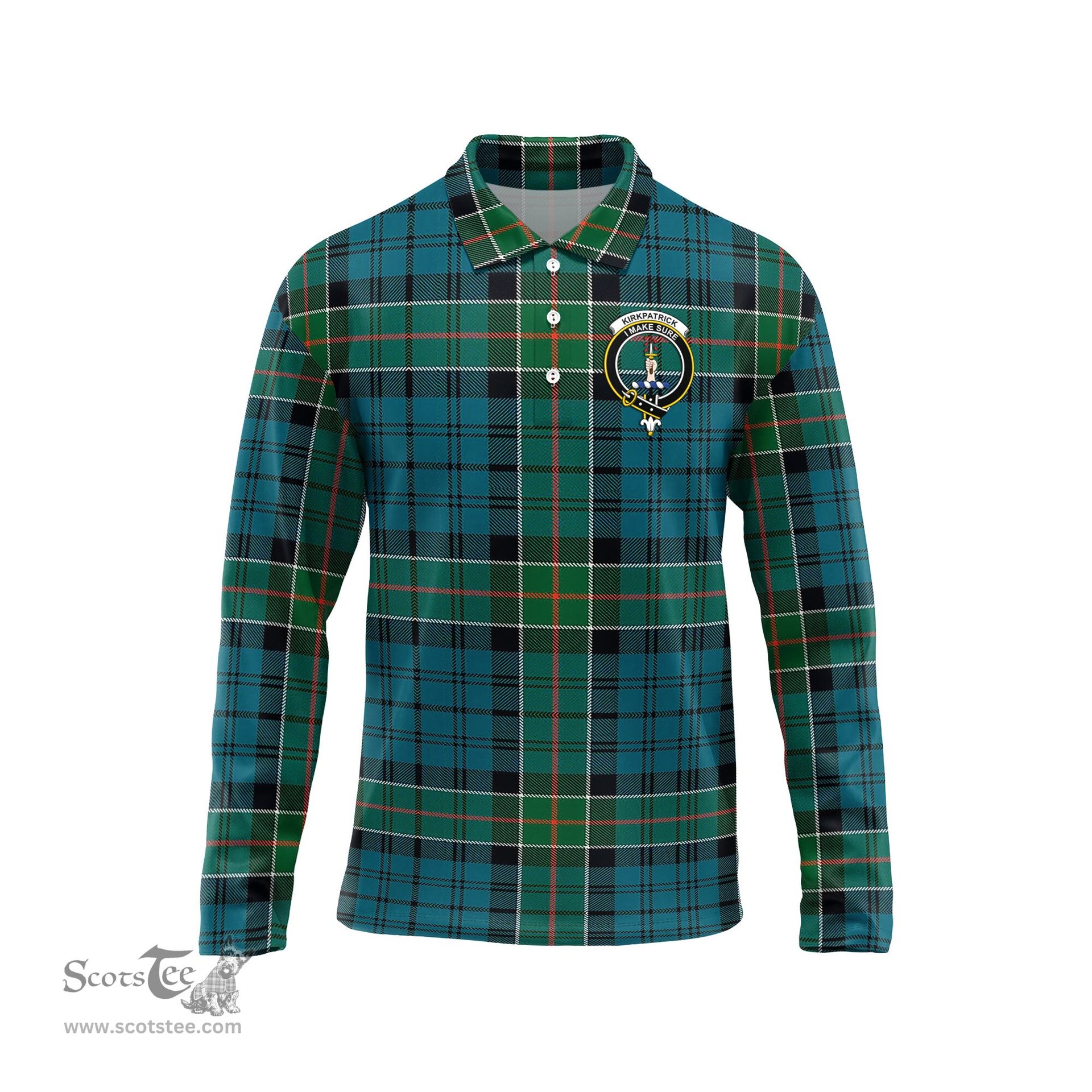 Scottish Kirkpatrick Clan Crest Tartan Polo Long Sleeve Plaid Polo Shirt
