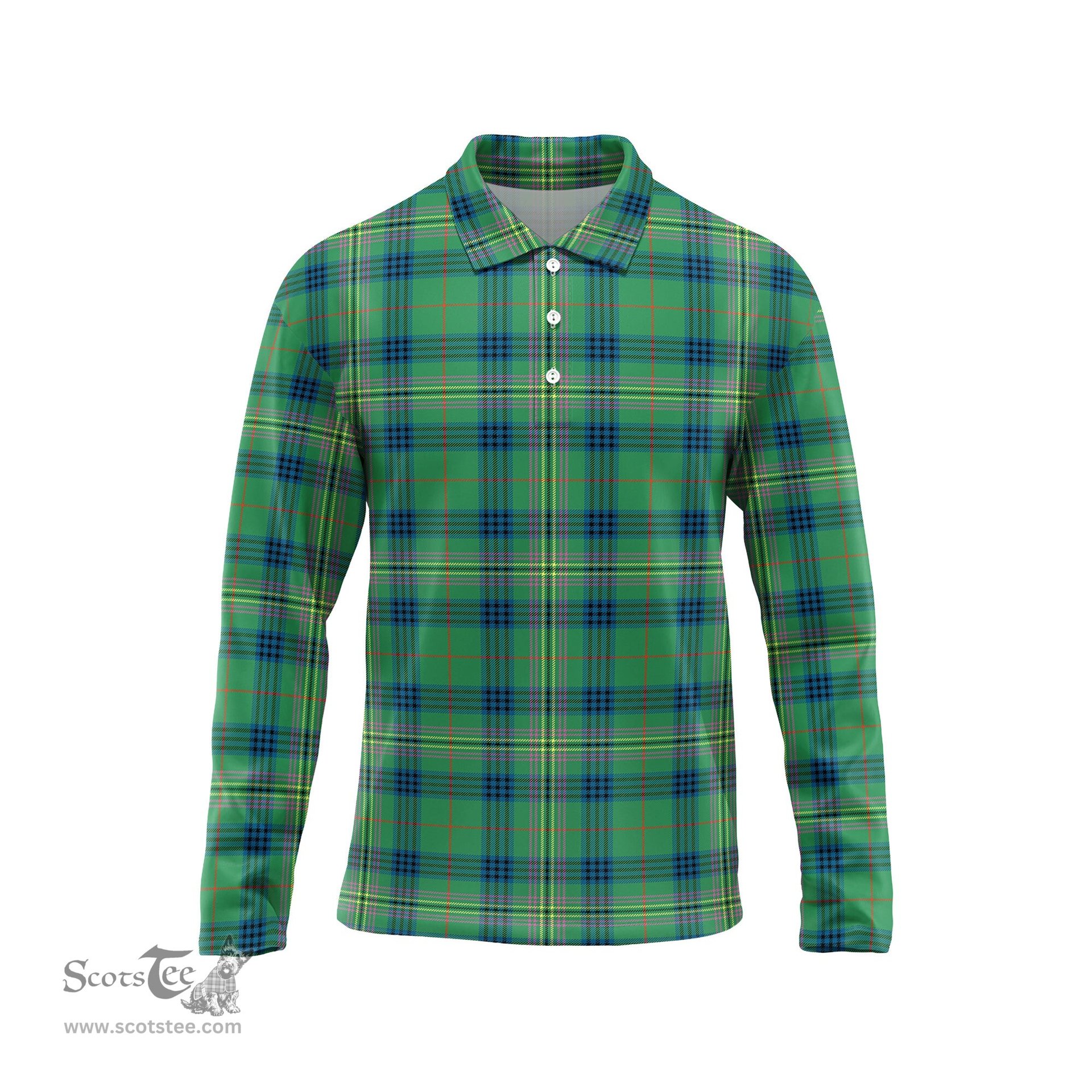 Scottish Kennedy Ancient Tartan Long Sleeve Plaid Polo Shirt
